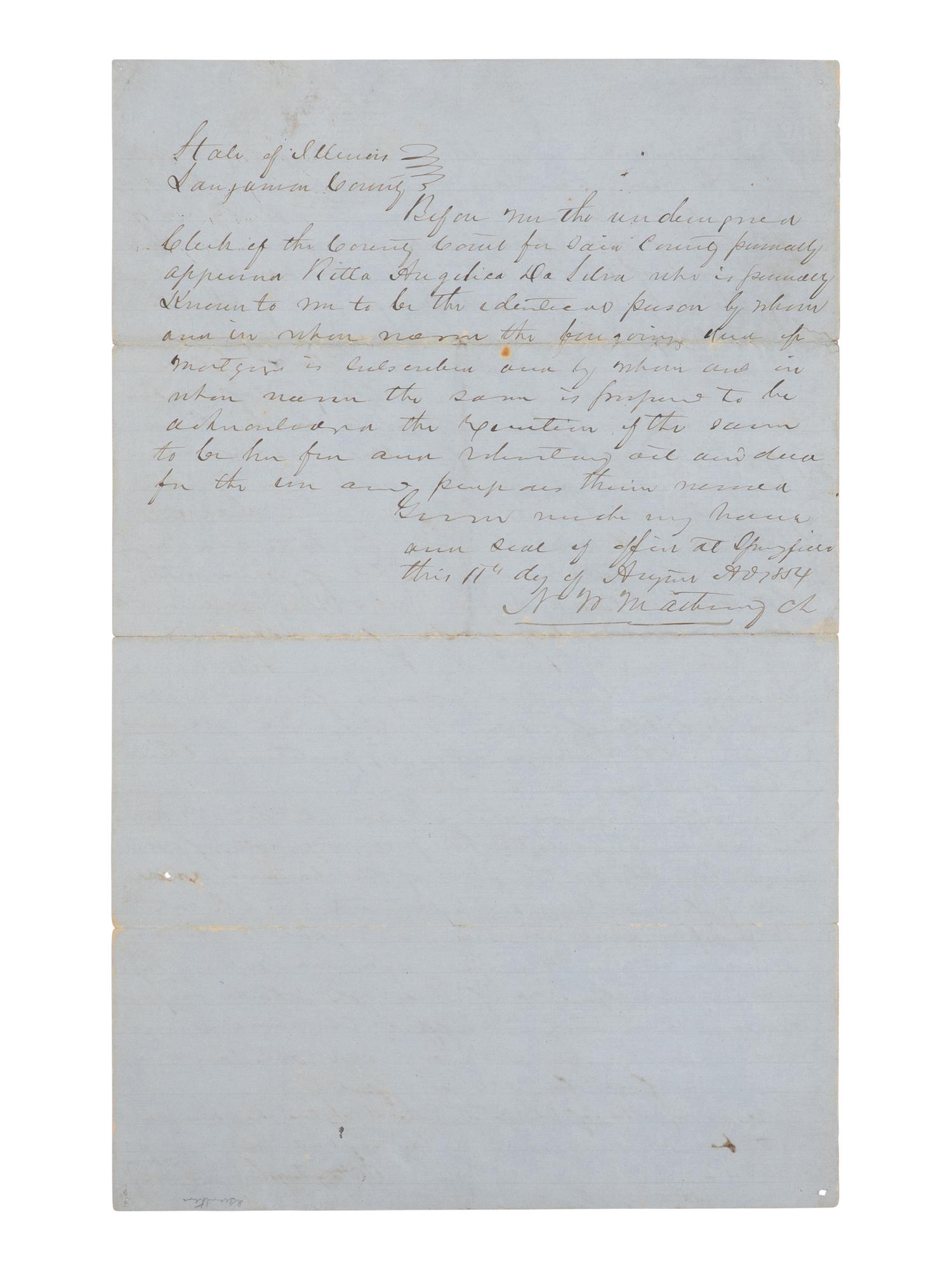 [LINCOLN, Abraham (1809-1865)]. Autograph document endorsed ("A. Lincoln"), Springfield, 11 August 1854.