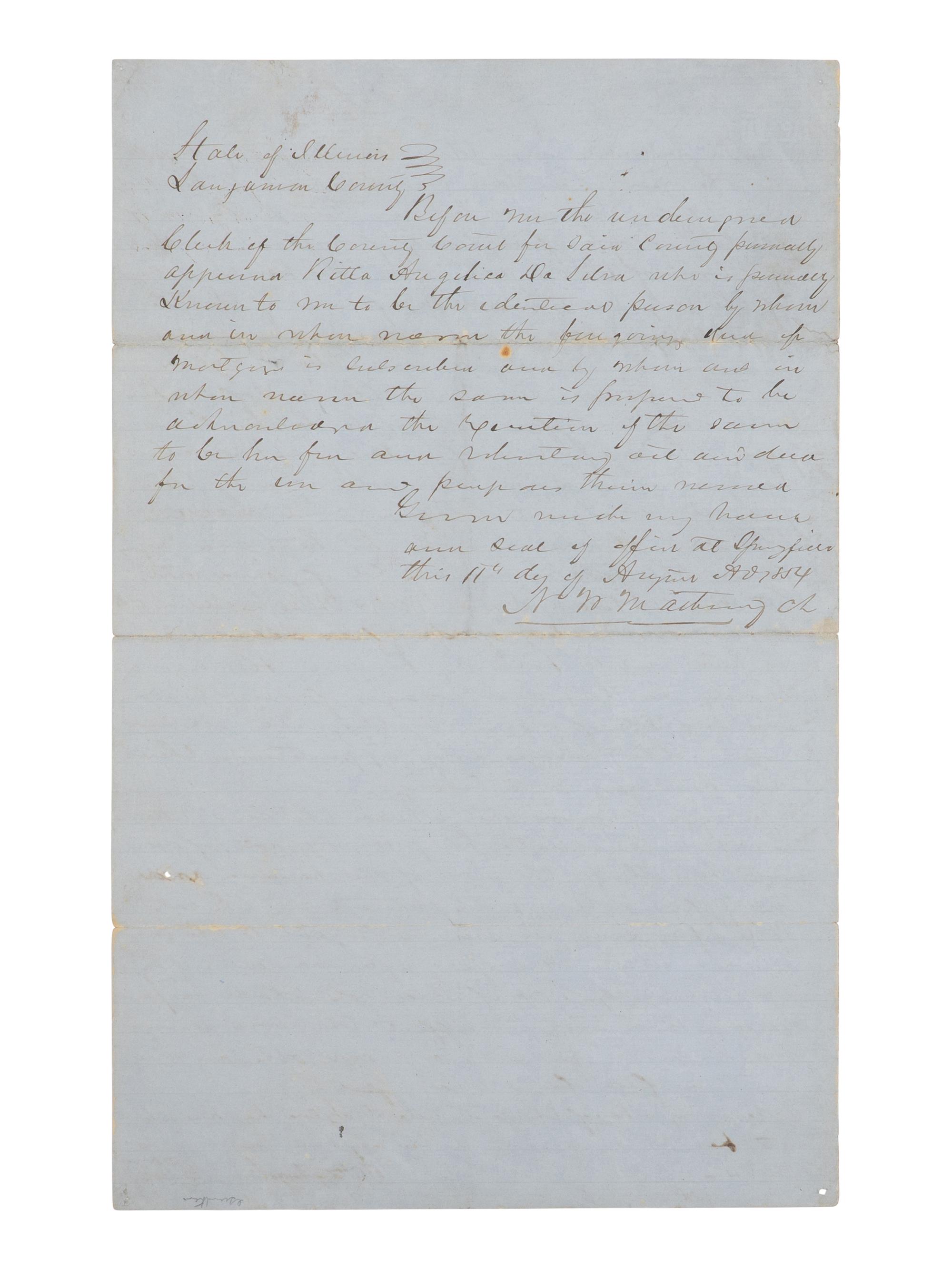 [LINCOLN, Abraham (1809-1865)]. Autograph document endorsed ("A. Lincoln"), Springfield, 11 August 1854.