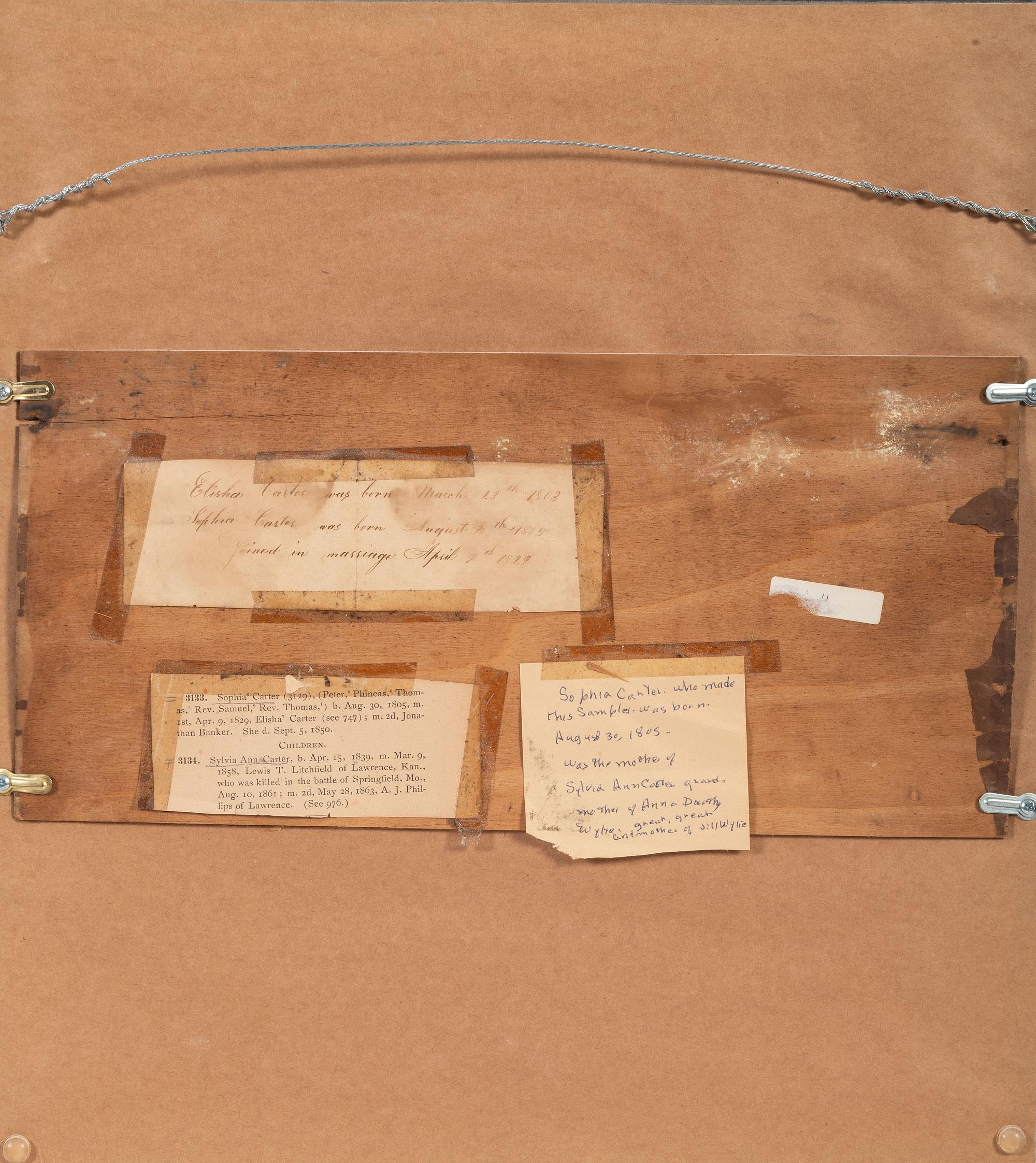 A Needlework Embroidered Sampler, Wrought by Sophia Carter