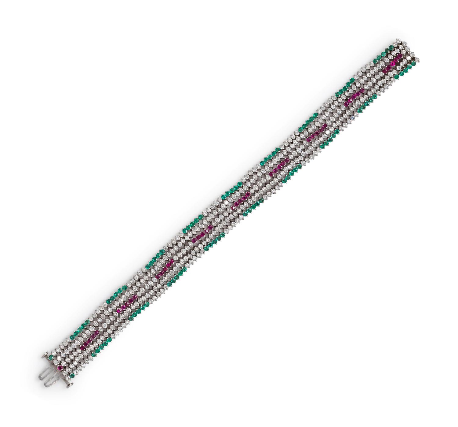 DIAMOND, EMERALD AND RUBY BRACELET