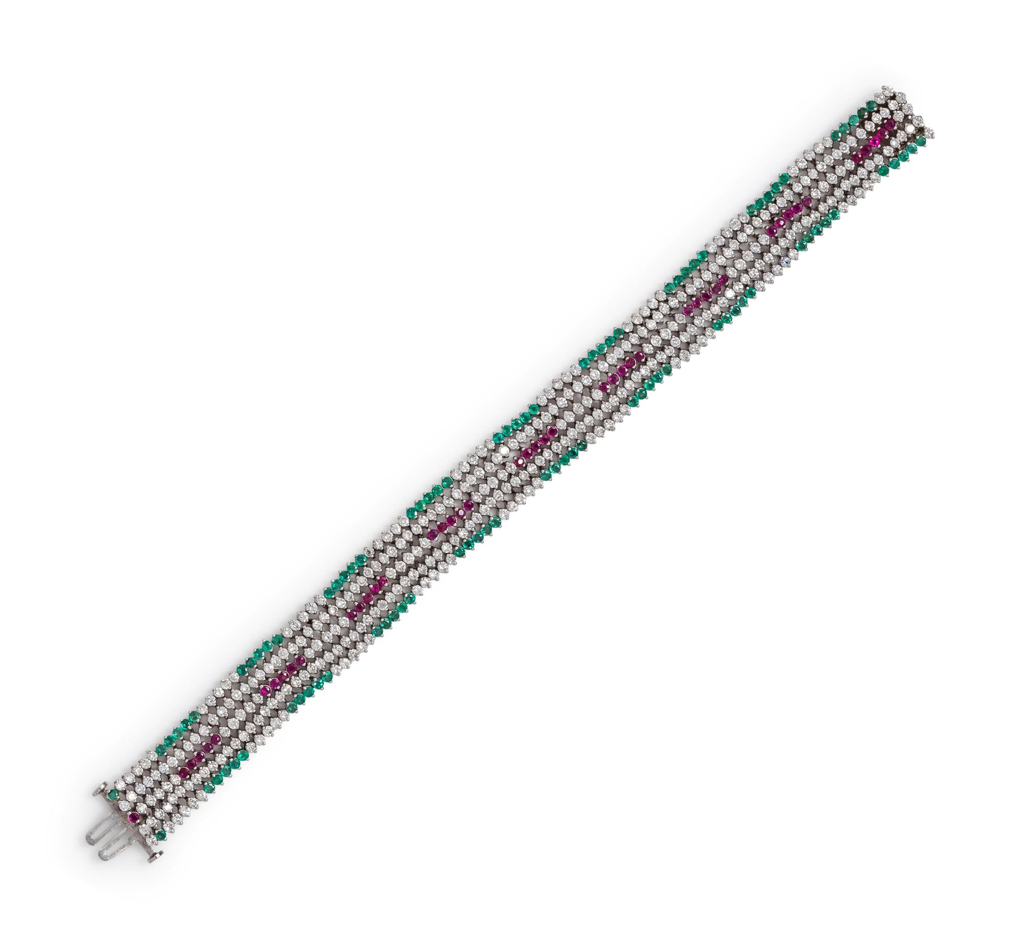 DIAMOND, EMERALD AND RUBY BRACELET