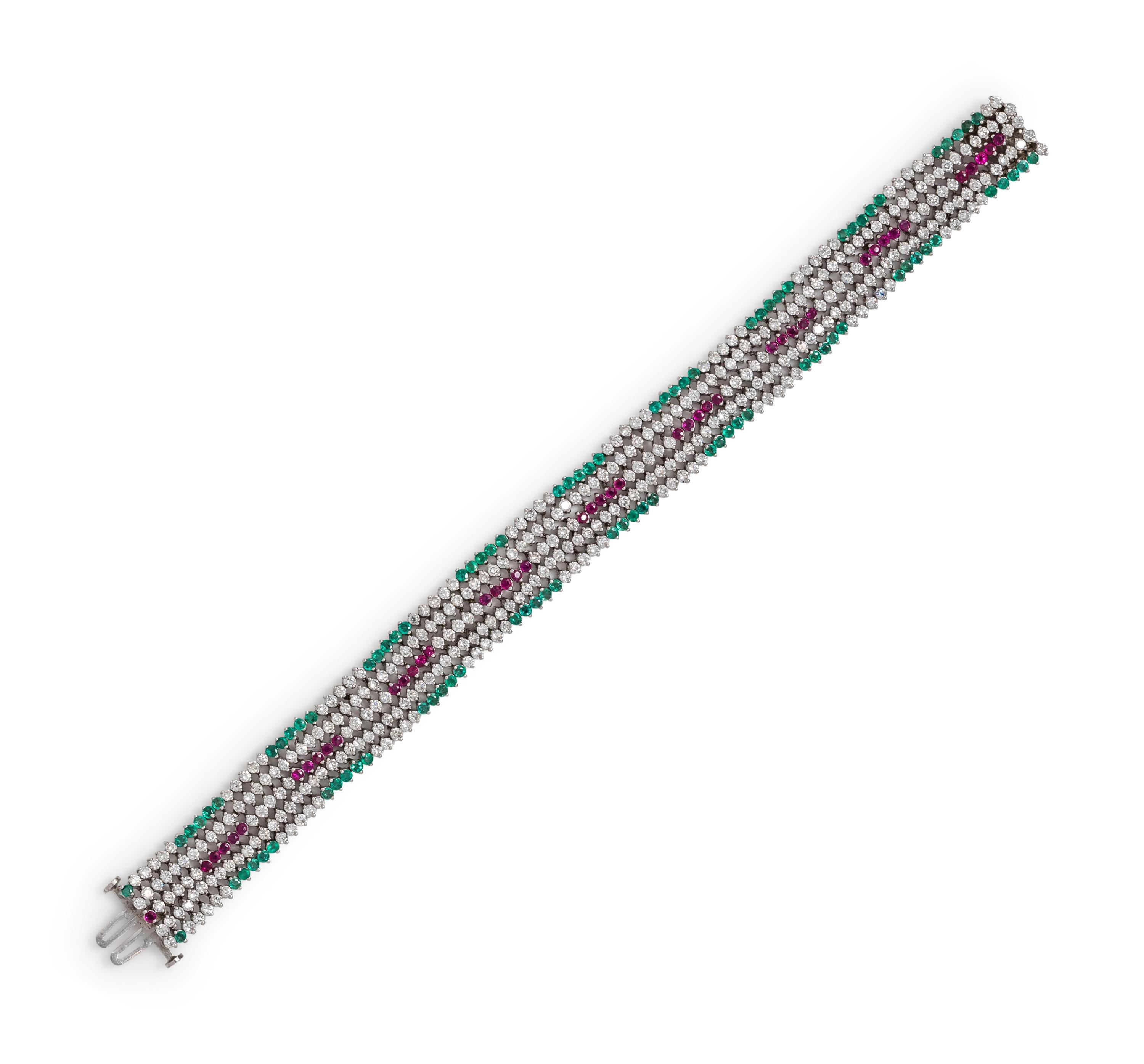 DIAMOND, EMERALD AND RUBY BRACELET