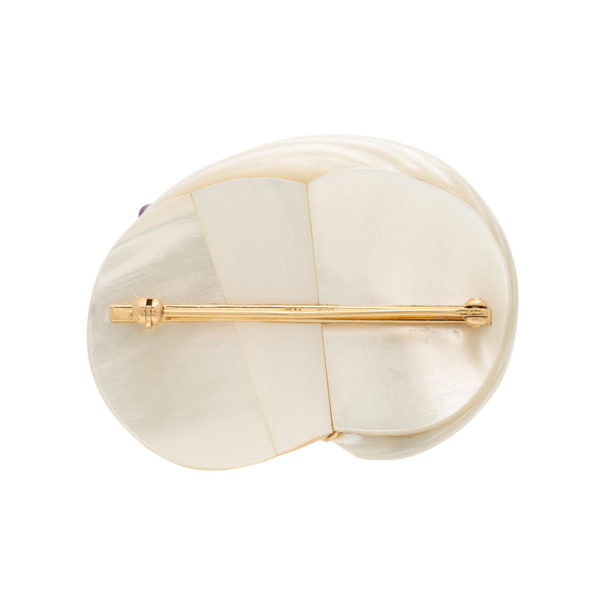 Turbo Shell, Multigem, and Yellow Gold Brooch