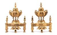 A Pair of Louis XVI Style Gilt Bronze Urn-form Chenets Heigh 17 x width 12 inches. — 19TH CENTURY