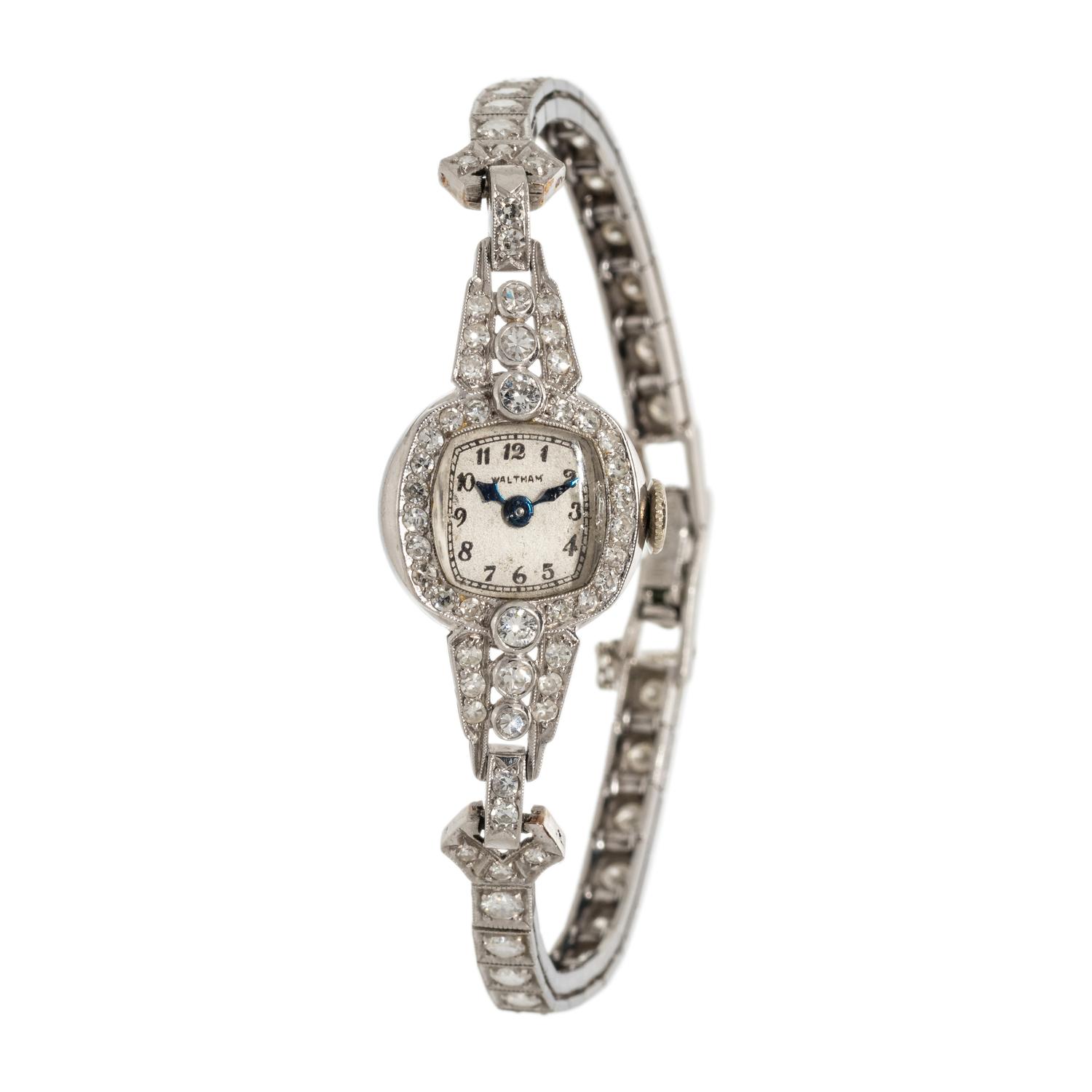WALTHAM, PLATINUM AND DIAMOND WRISTWATCH