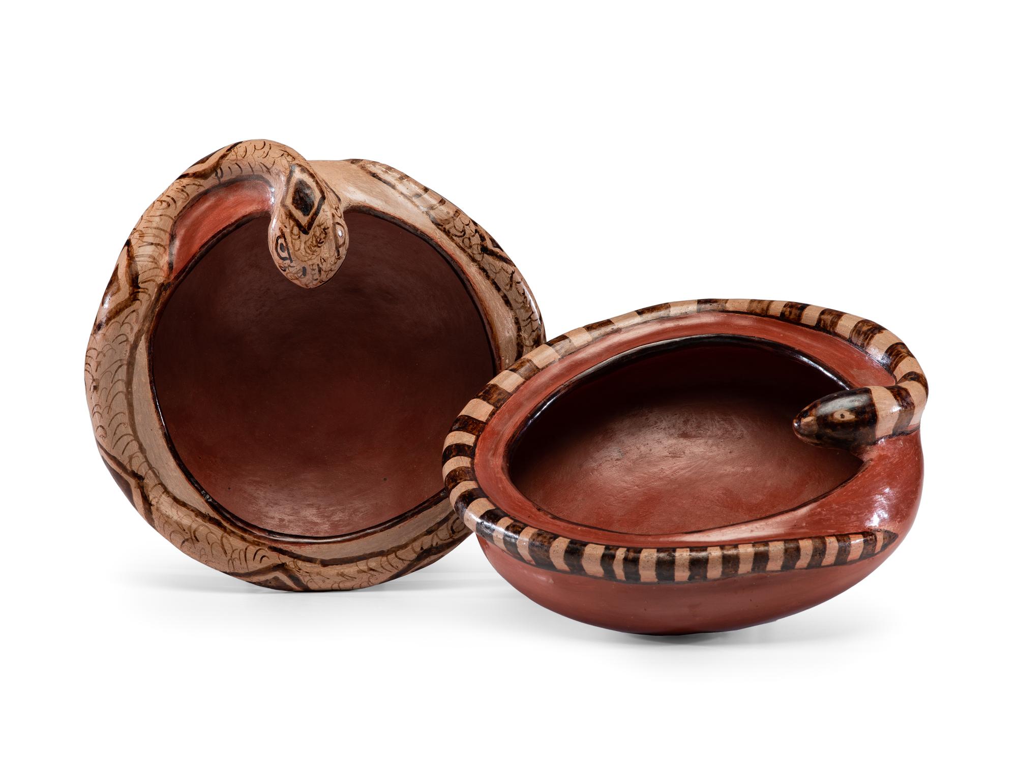 Pottery Bowls, with Coiled Snakes Lot is located and will ship from Cincinnati, Ohio.