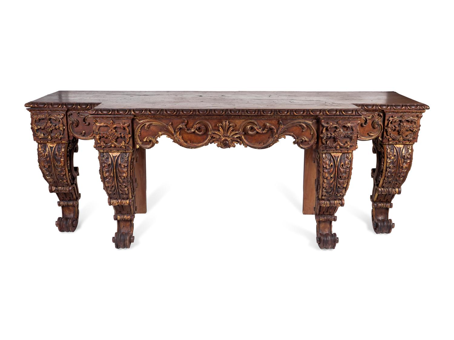 A George II Style Carved Mahogany and Parcel-Gilt Console Table — LATE 19TH/EARLY 20TH CENTURY