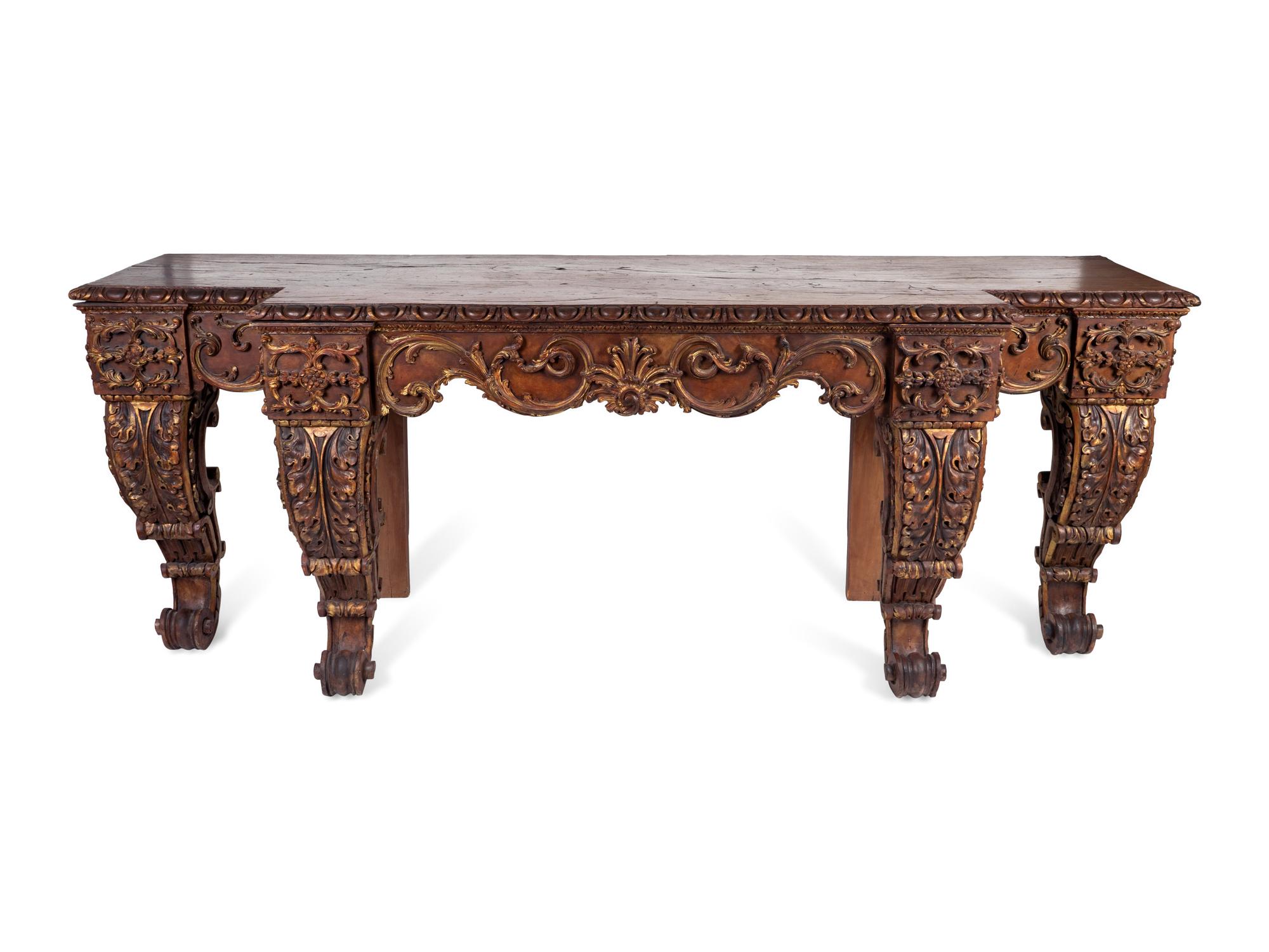 A George II Style Carved Mahogany and Parcel-Gilt Console Table — LATE 19TH/EARLY 20TH CENTURY