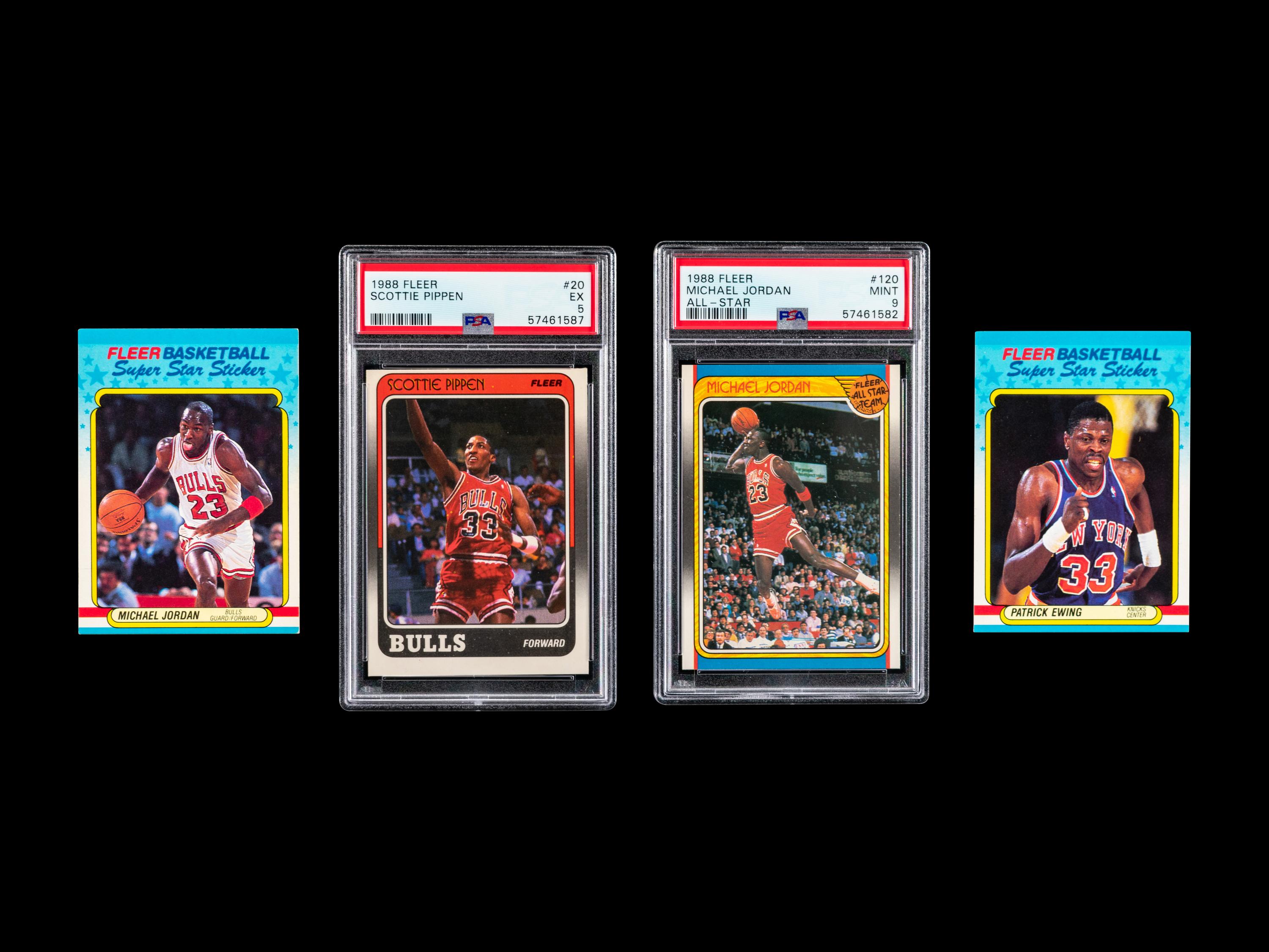 A Group of 31 1988 Fleer Basketball Cards Including a Michael Jordan All-Star No. 120 (PSA 9 MINT) and Scottie Pippen Rookie No. 20 (PSA 5 EX)