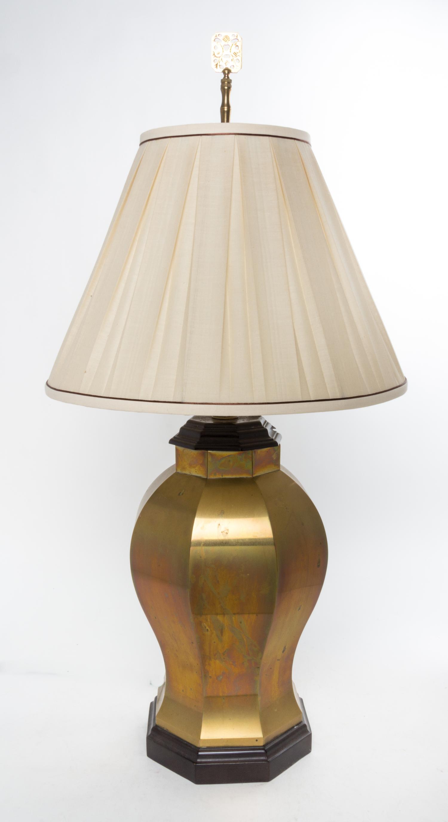 A Brass Hexagonal Table Lamp Height of first overall 36 inches. — 20TH CENTURY