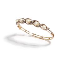 ANTIQUE, PEARL AND DIAMOND BANGLE BRACELET