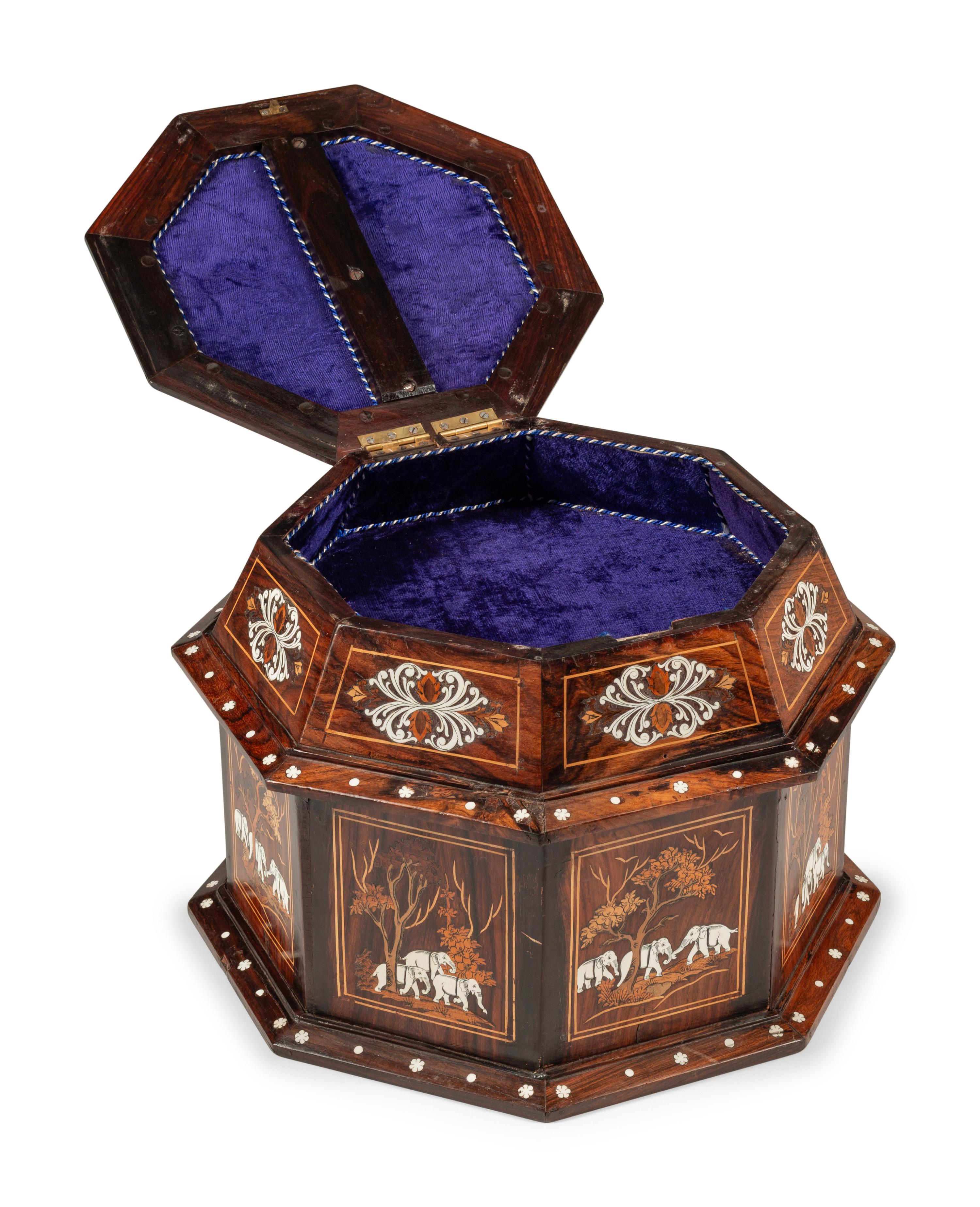A Large North Italian Marquetry and Rosewood Octagonal Table Casket