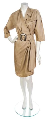 A Thierry Mugler Khaki Cotton Wrap Skorts, Size 36.