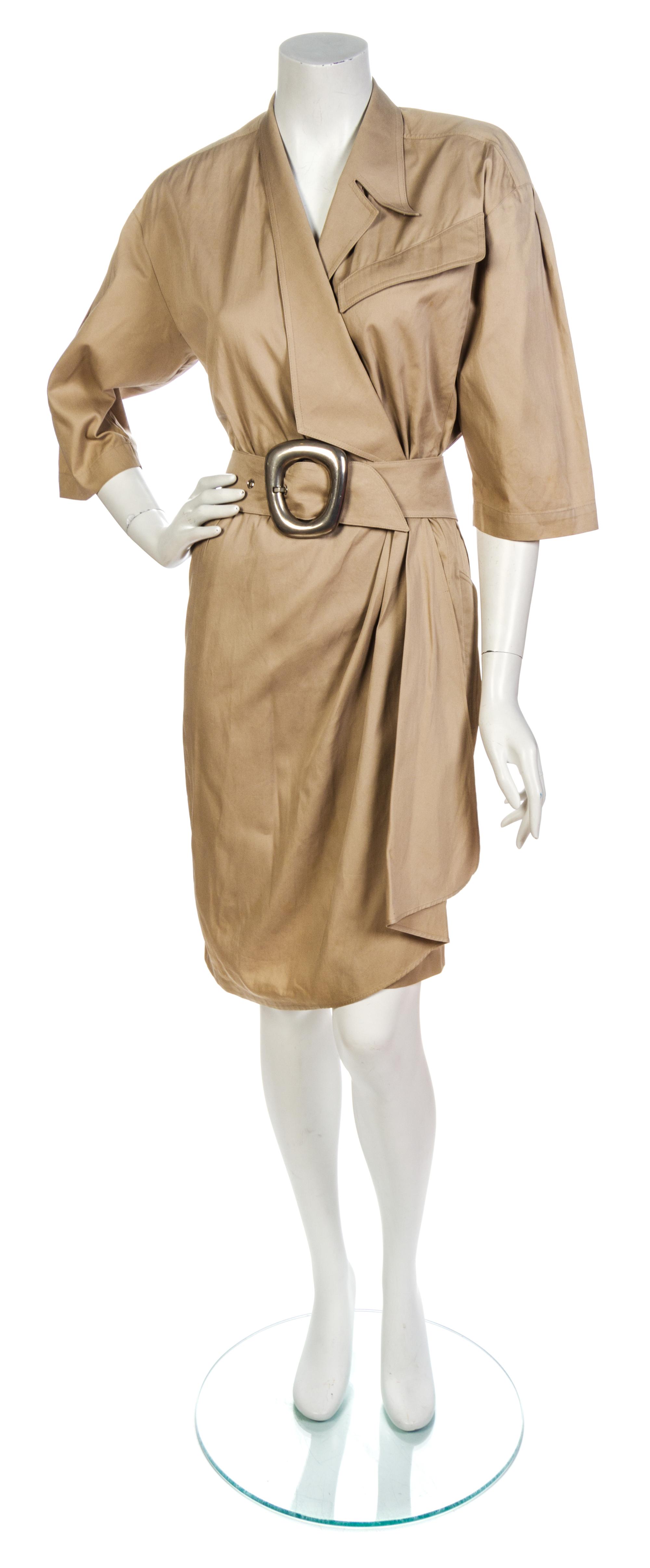 A Thierry Mugler Khaki Cotton Wrap Skorts, Size 36.