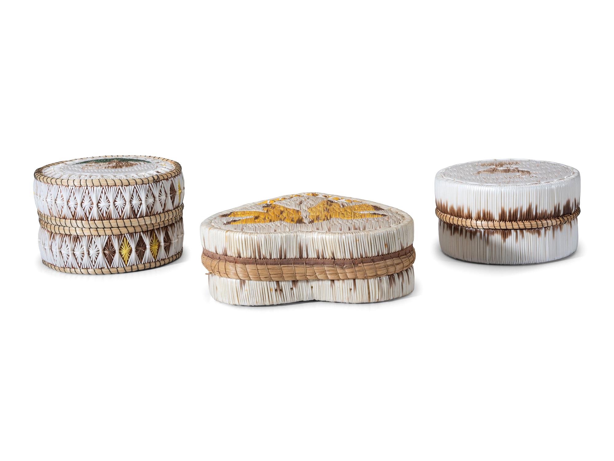 Ojibwe and Mohawk Quilled Birchbark Boxes