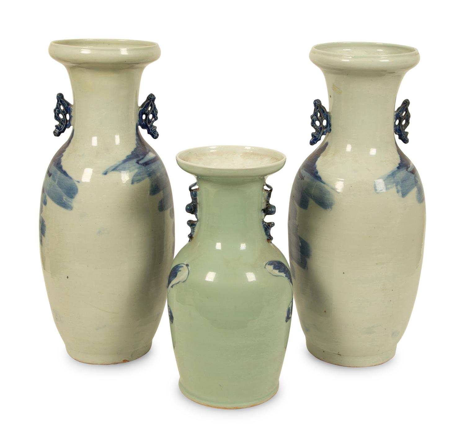 Three Chinese Blue and White Porcelain Vases
