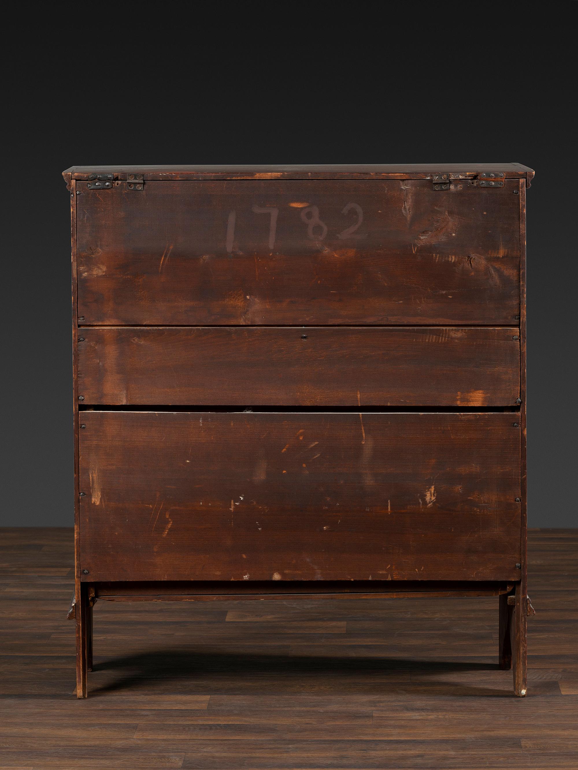 A William and Mary Red Painted Poplar Two-Drawer Blanket Chest