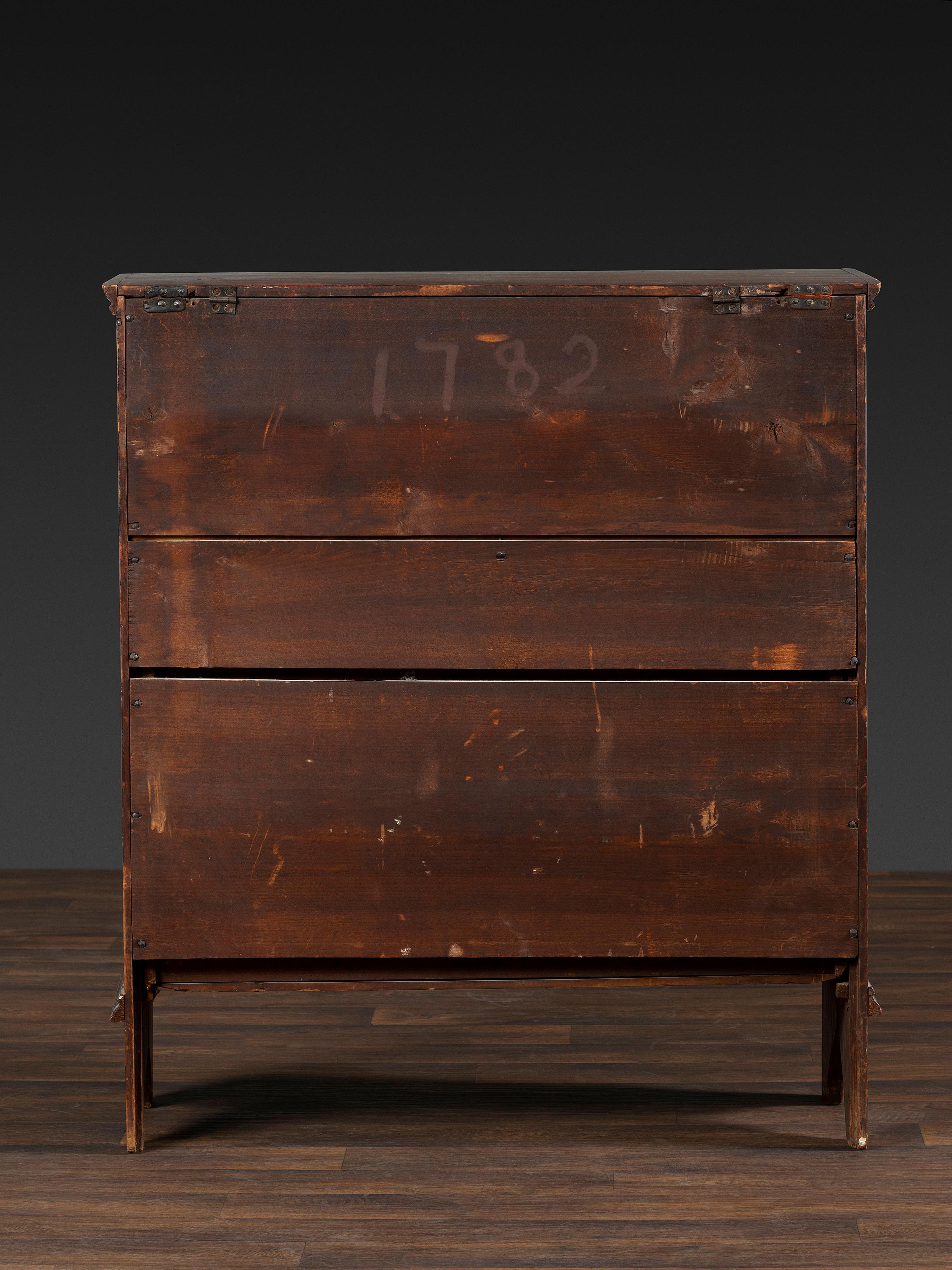 A William and Mary Red Painted Poplar Two-Drawer Blanket Chest