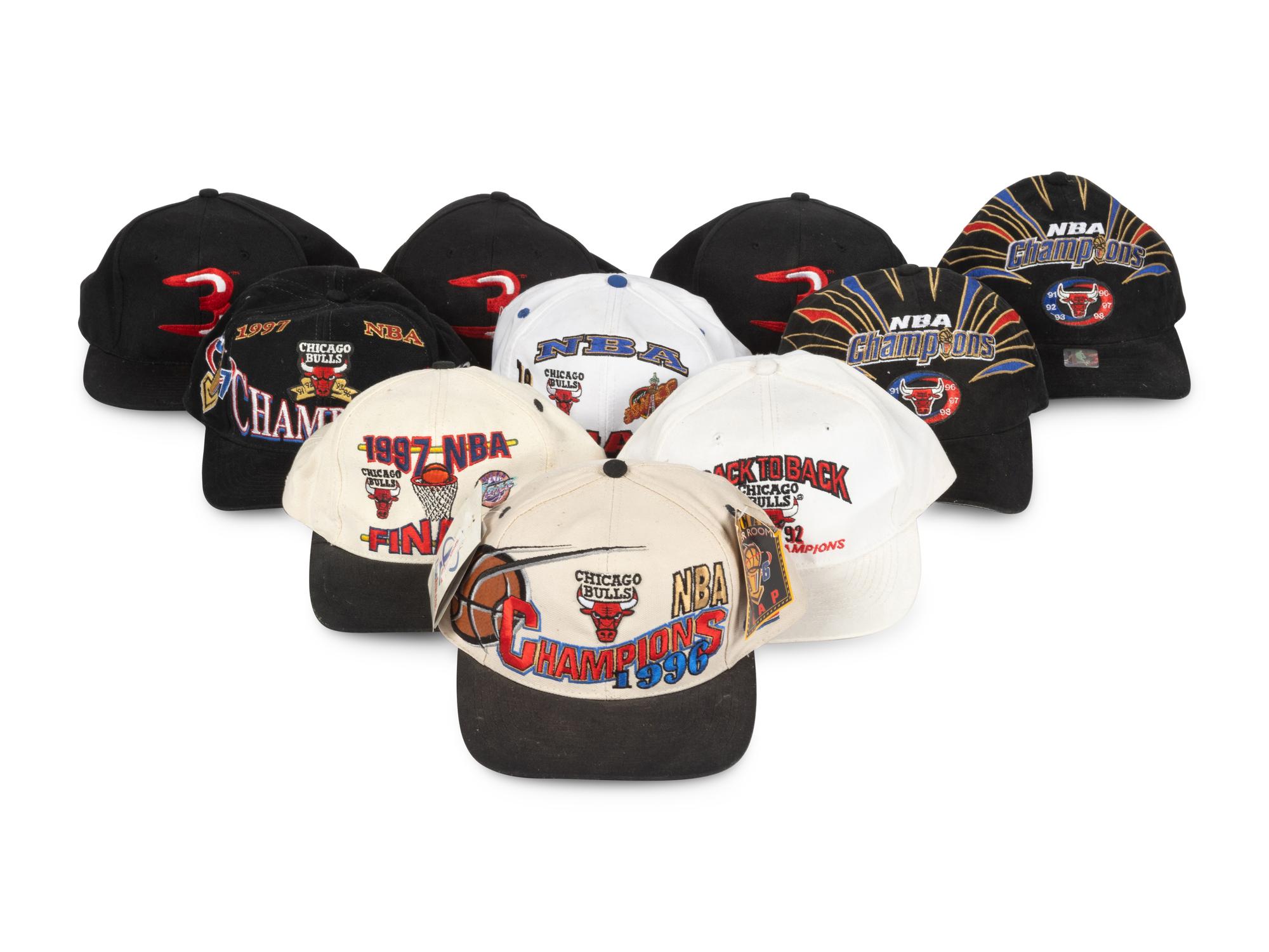 A Group of 10 Vintage Snapback Chicago Bulls Hats from the Collection of Sports Super Agent Steve Zucker,