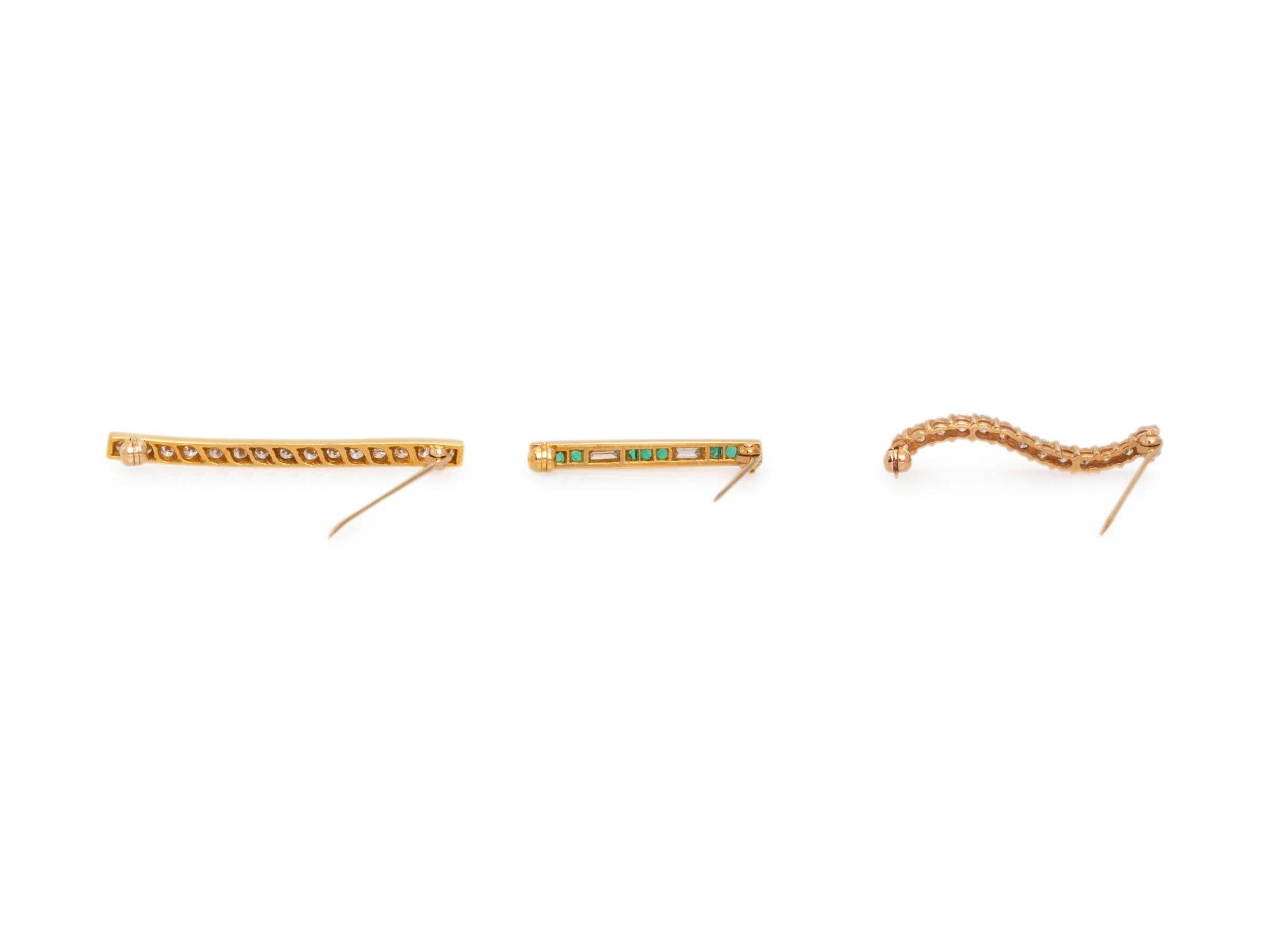 COLLECTION OF YELLOW GOLD AND DIAMOND BAR BROOCHES
