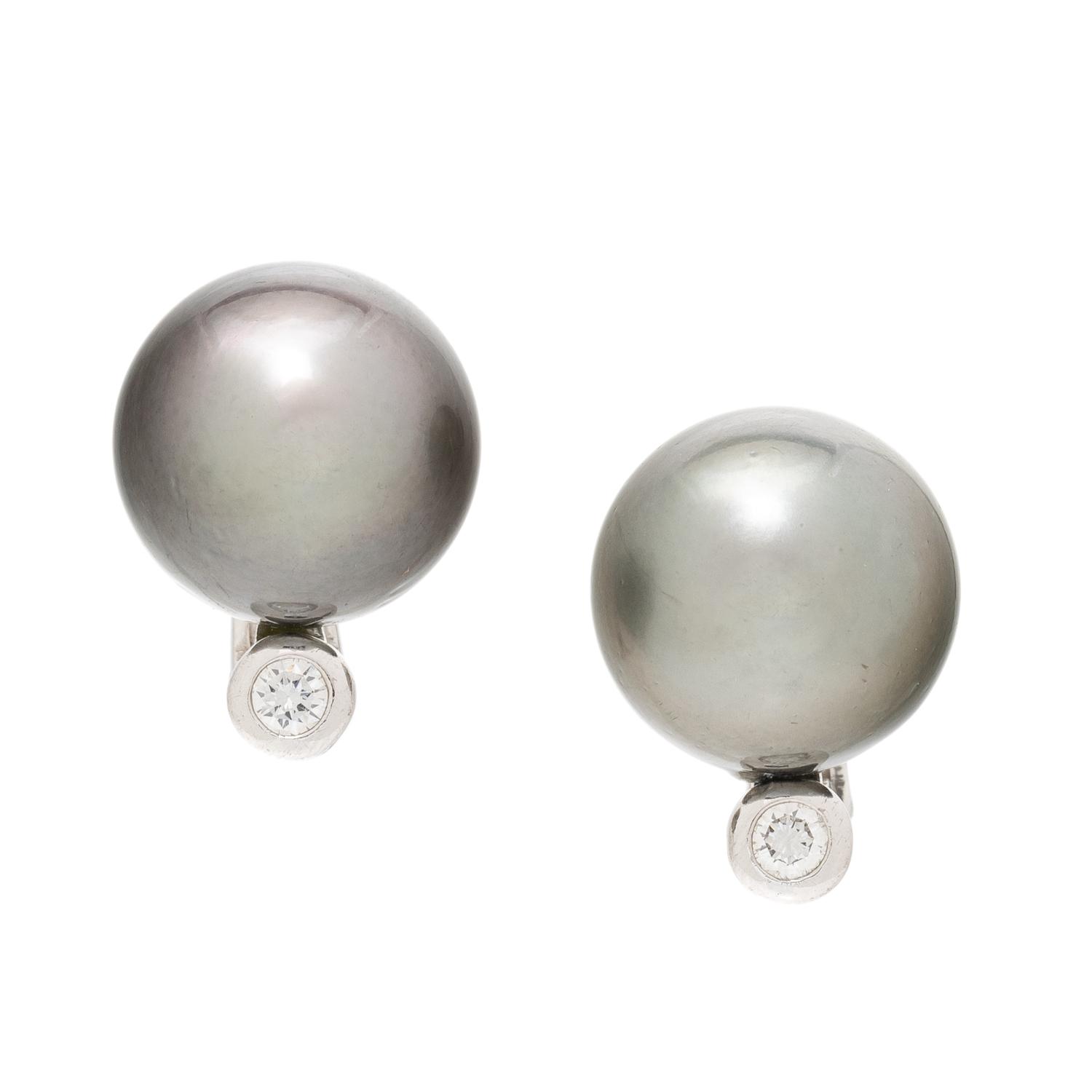 CULTURED GRAY PEARL, DIAMOND, AND WHITE GOLD EARRINGS