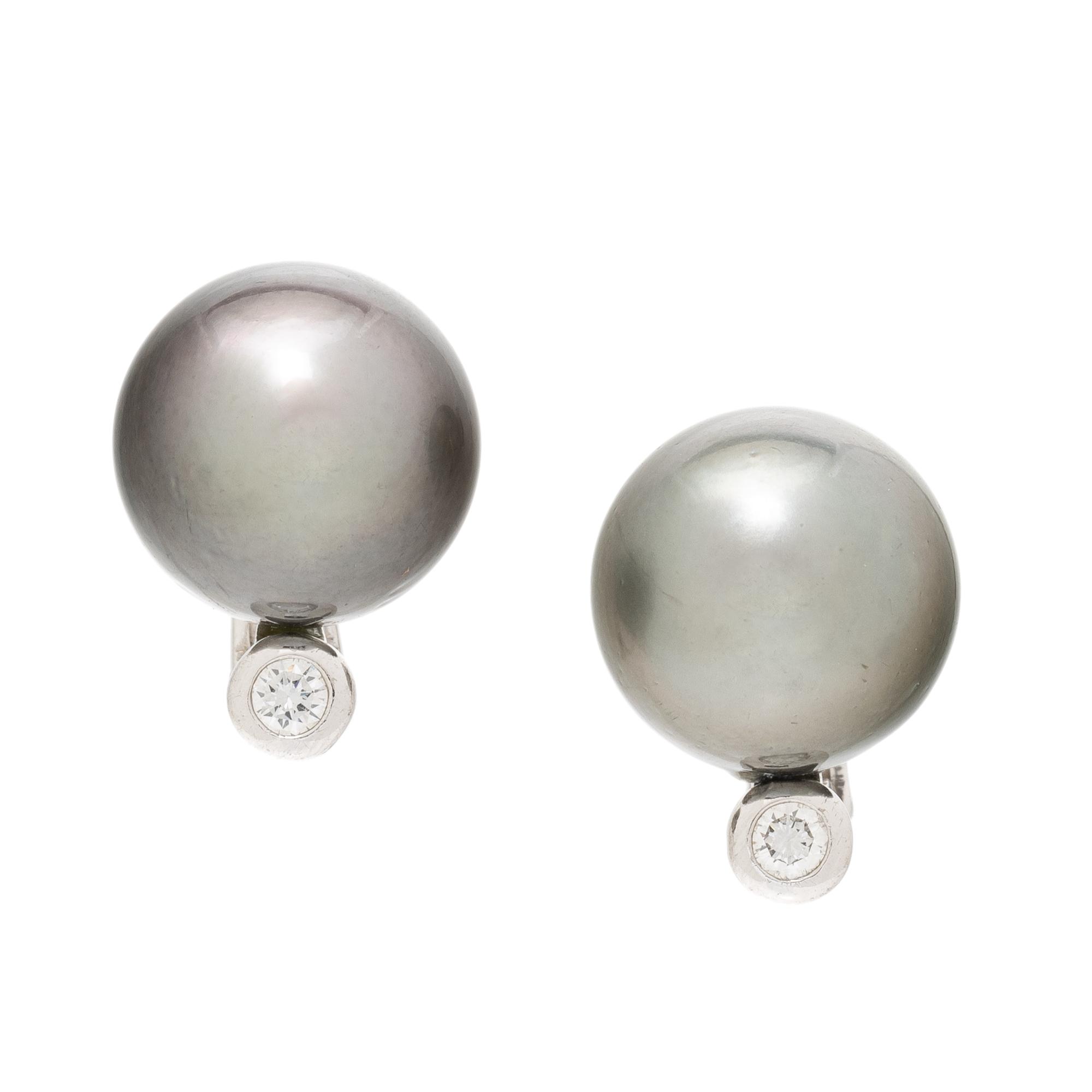 CULTURED GRAY PEARL, DIAMOND, AND WHITE GOLD EARRINGS