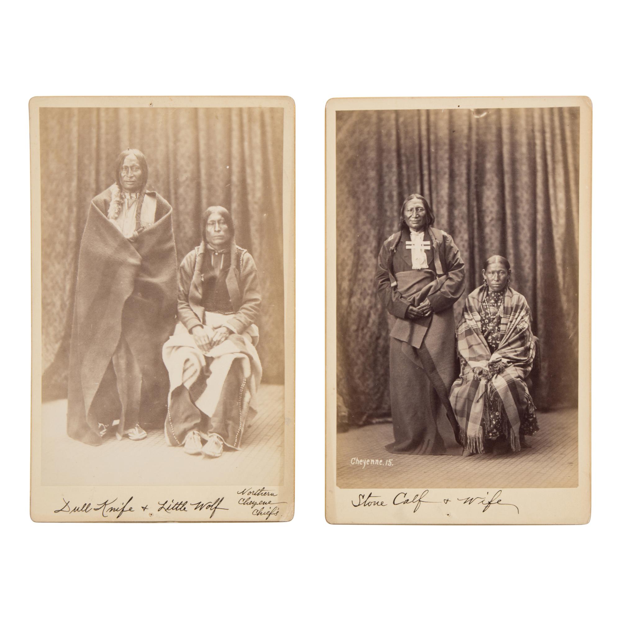 Alexander Gardner, Attributed (Scottish-American, 1821-1882) — Dull Knife and Lame Wolf, Northern Cheyenne AND Stone Calf and Wife, Cheyenne; Washington, DC, 1873
