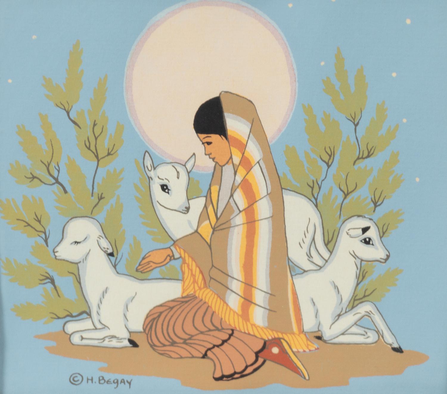Boy with Sheep and Girl with Sheep (A Pair)