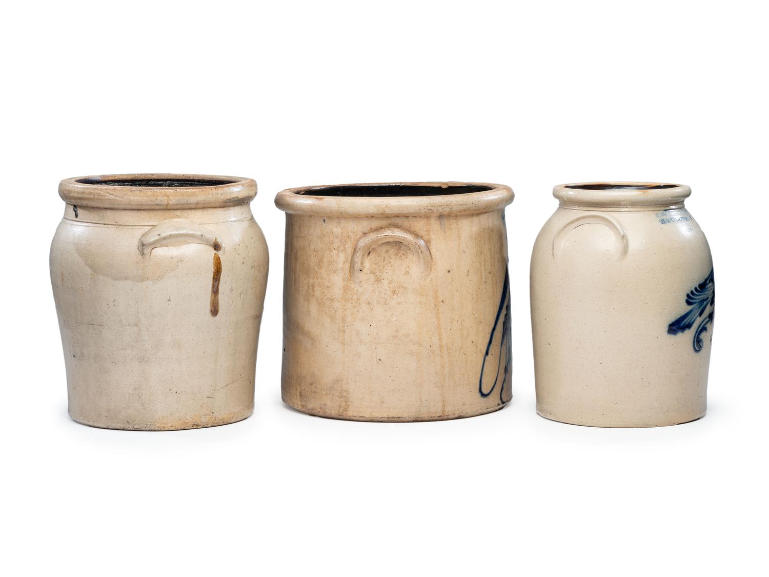 Three Cobalt-Decorated Stoneware Vessels