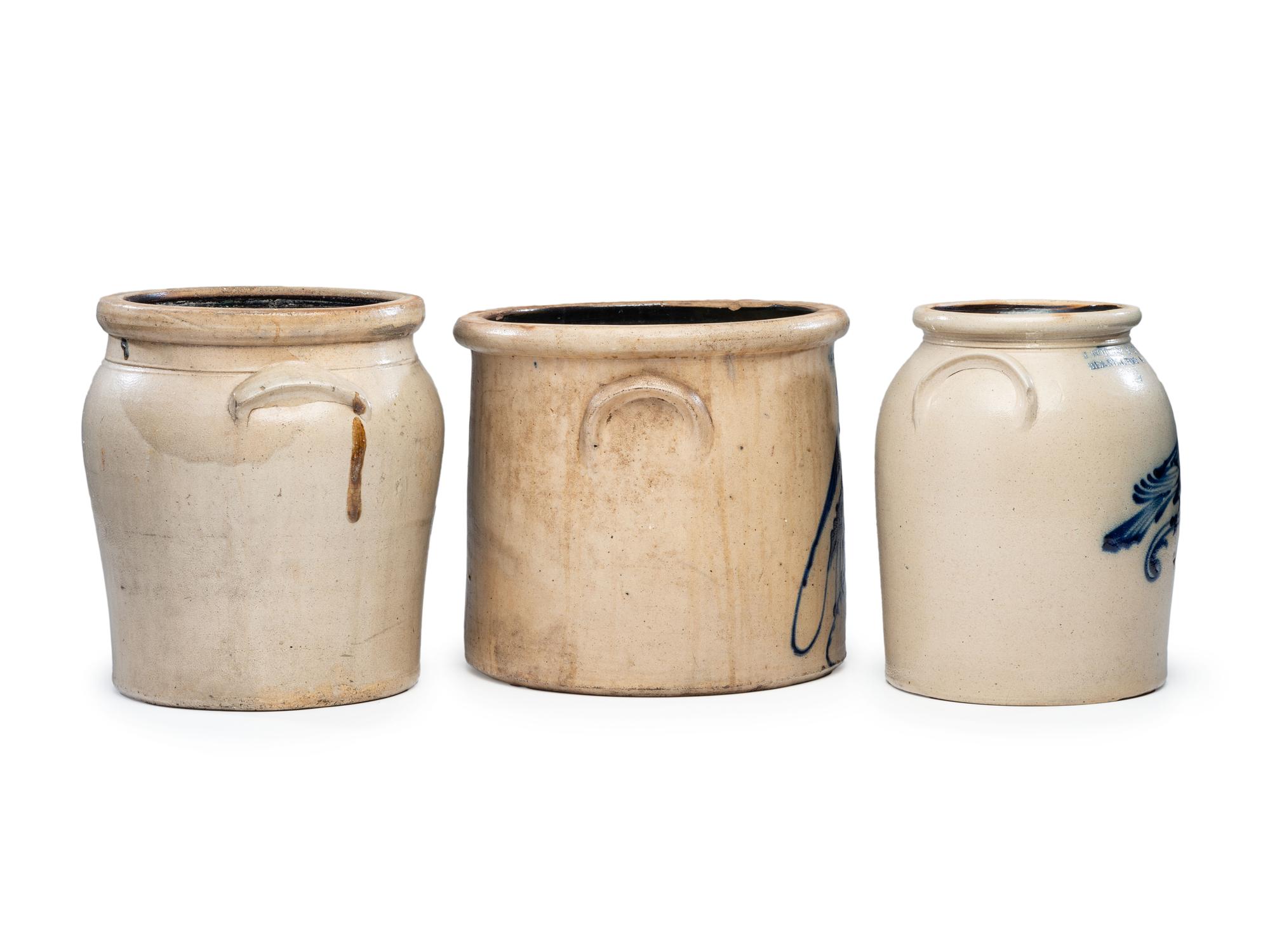 Three Cobalt-Decorated Stoneware Vessels