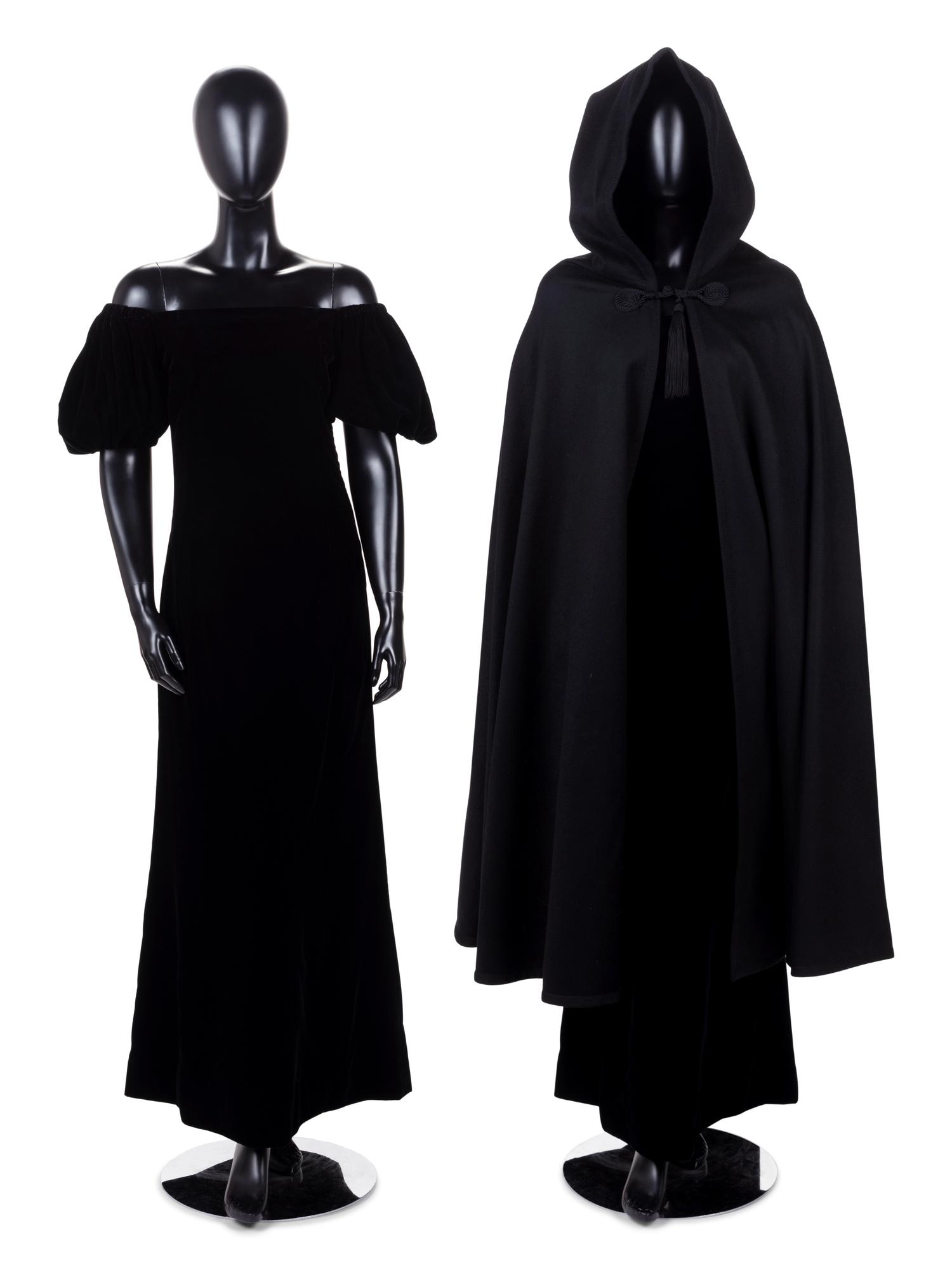 Two Saint Laurent Rive Gauche Pieces: One Velvet Dress and One Cape, 1980s