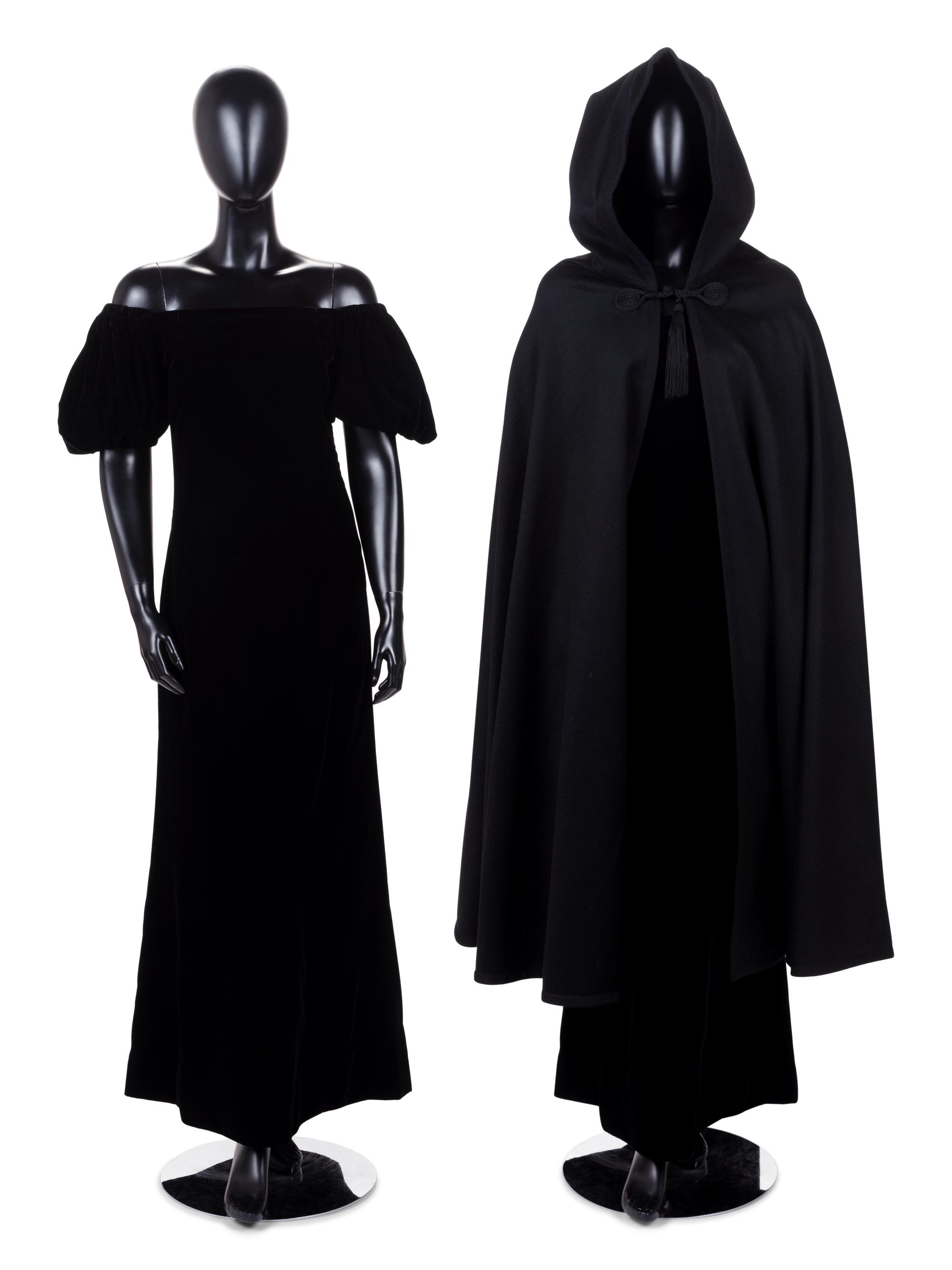 Two Saint Laurent Rive Gauche Pieces: One Velvet Dress and One Cape, 1980s