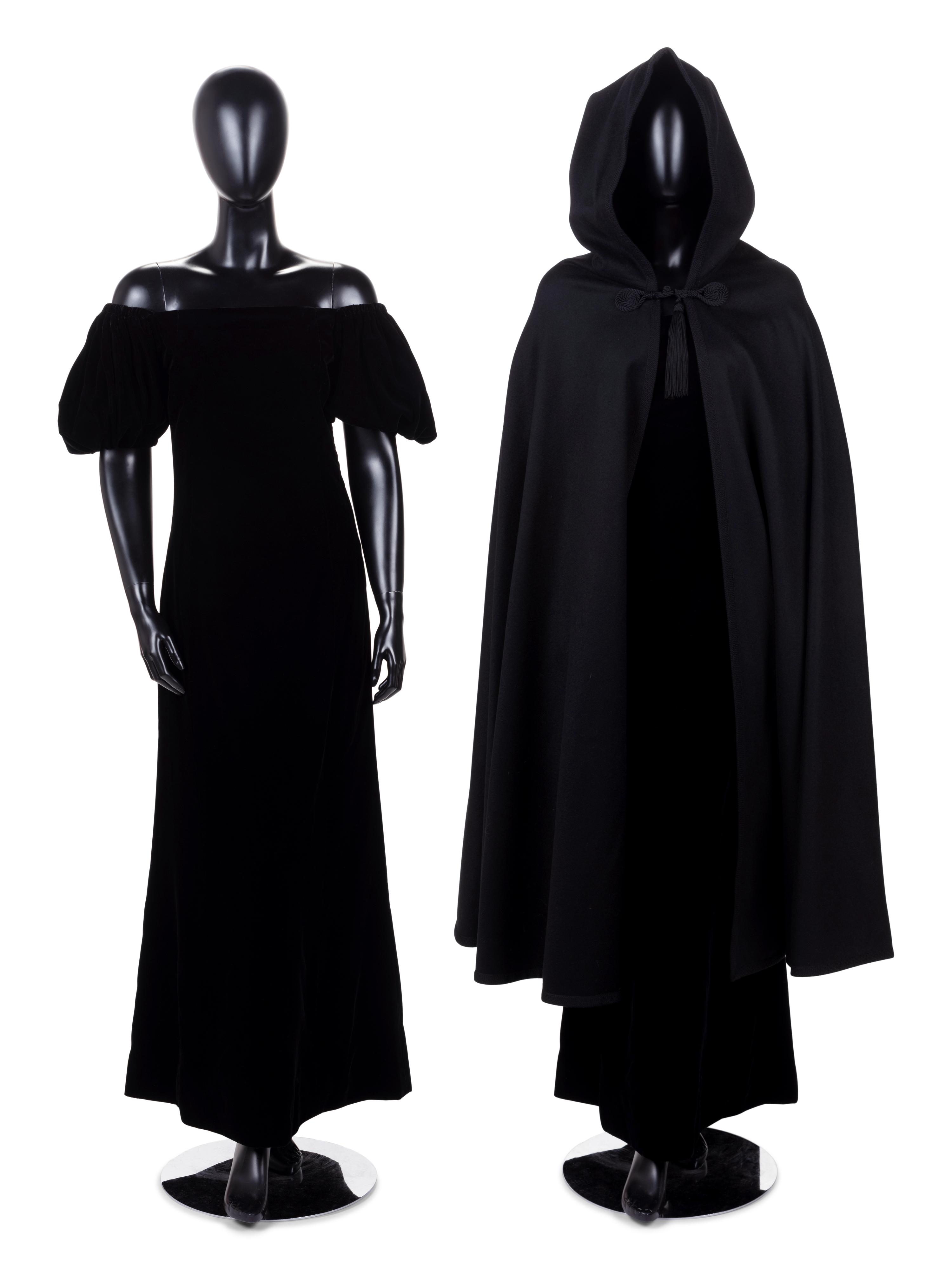 Two Saint Laurent Rive Gauche Pieces: One Velvet Dress and One Cape, 1980s