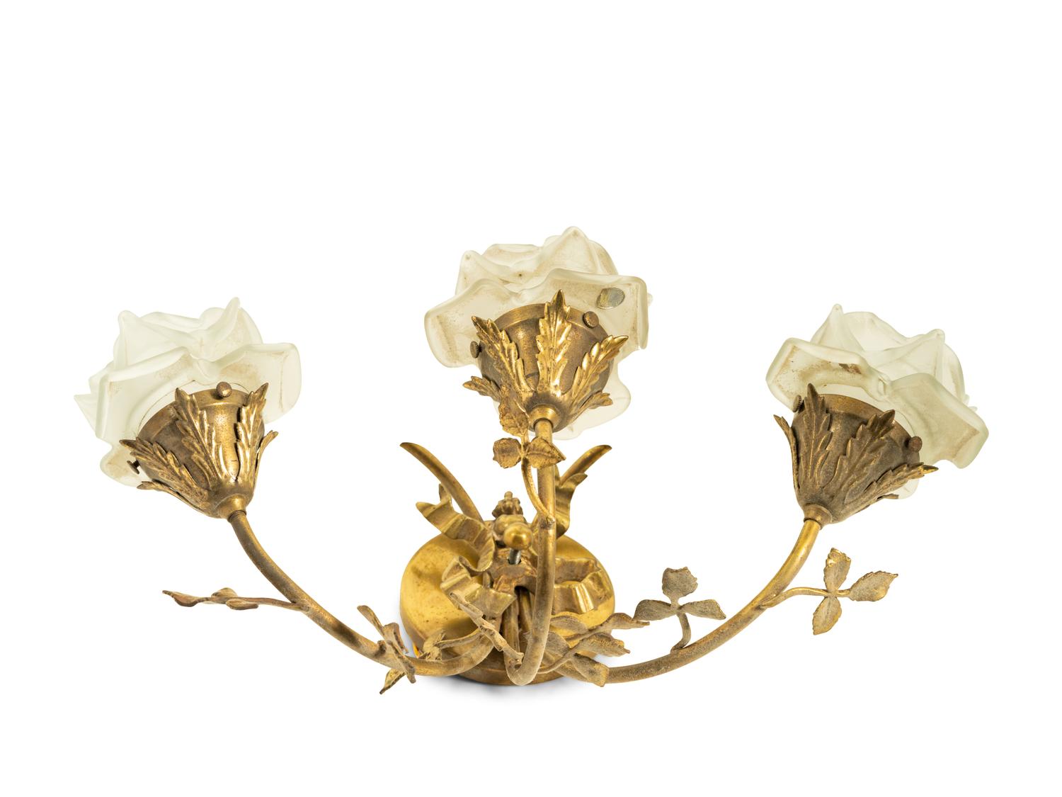 A French Gilt Tôle Three-Light Fixture
