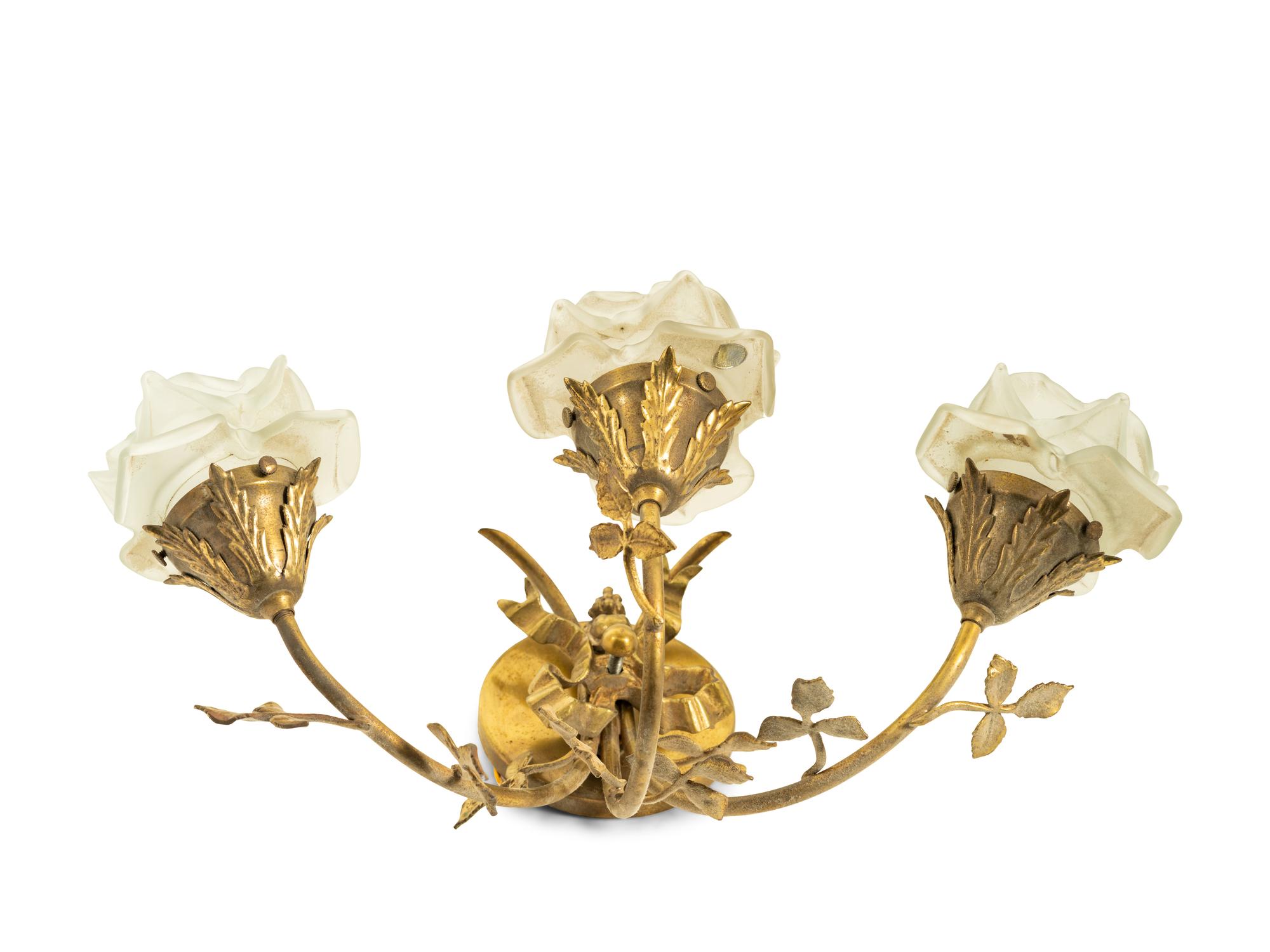A French Gilt Tôle Three-Light Fixture