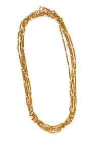 An 18 Karat Yellow Gold and Seed Pearl Watch Chain,
