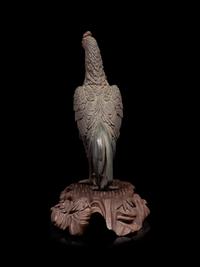 A Patinated-Bronze Okimono of a Cockerel