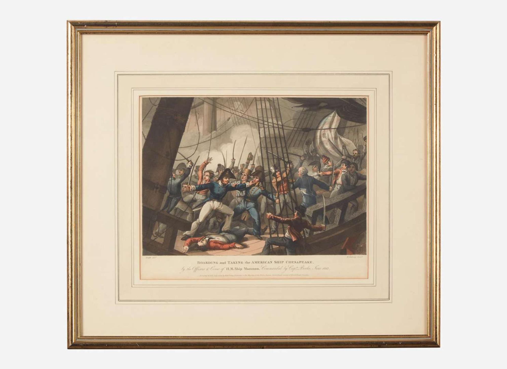 After William Heath (English, 1795-1840), engraved by Matthew Dubourg (English, 1786-1838), printed by Edward Orme (English, 1774-1848), Boarding and Taking the American Ship Chesapeake, published circa 1813