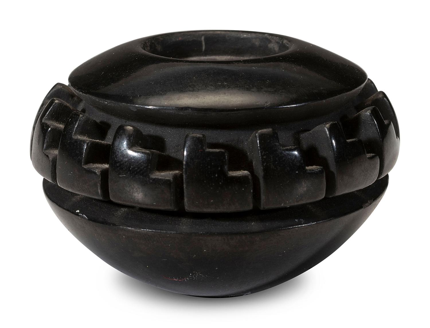Carved Miniature Blackware Pottery Jar