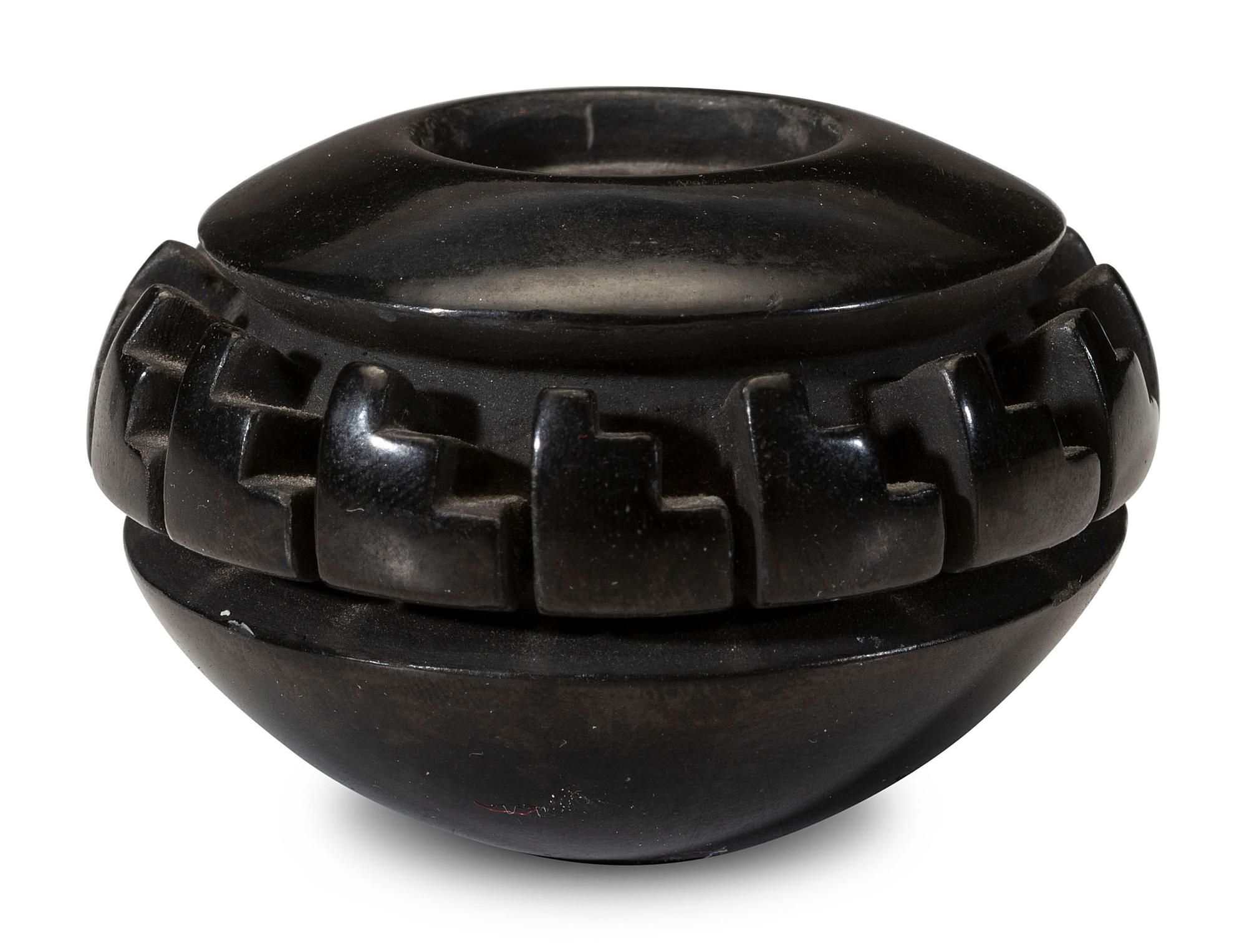 Carved Miniature Blackware Pottery Jar