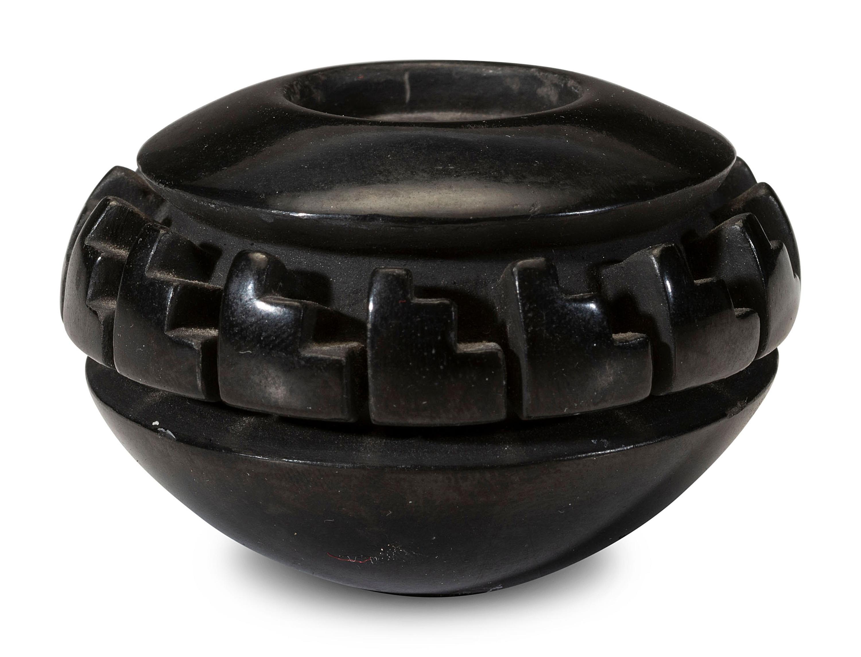 Carved Miniature Blackware Pottery Jar