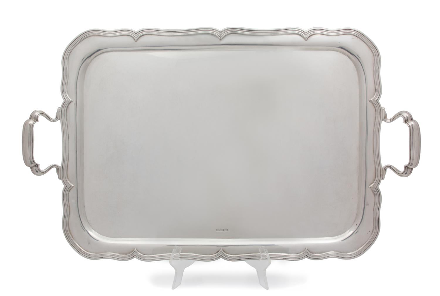 An English Silver Two-Handle Serving Tray, Atkin Brothers, Sheffield, 1911, having a reeded scalloped border
