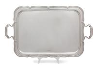 An English Silver Two-Handle Serving Tray, Atkin Brothers, Sheffield, 1911, having a reeded scalloped border