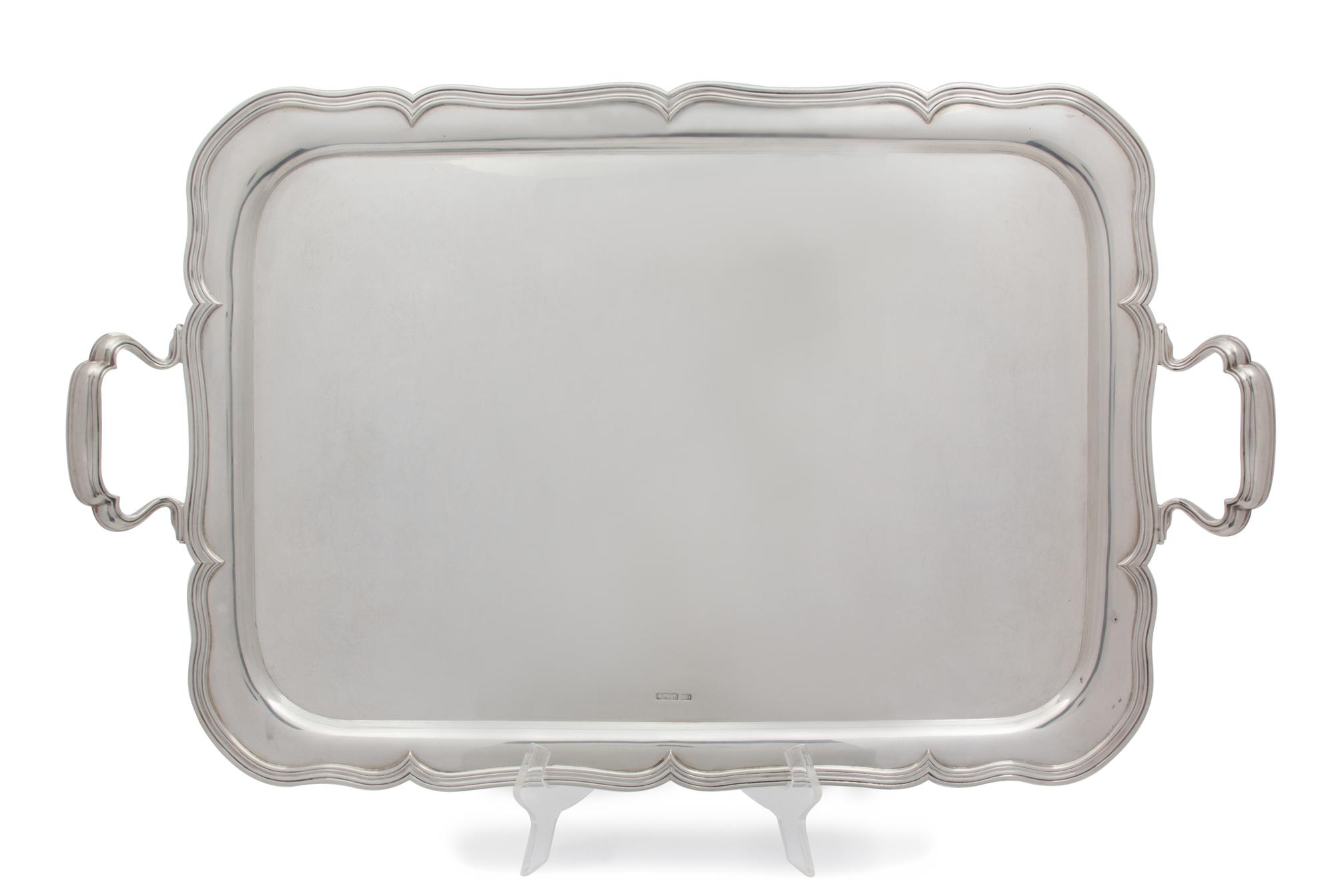 An English Silver Two-Handle Serving Tray, Atkin Brothers, Sheffield, 1911, having a reeded scalloped border