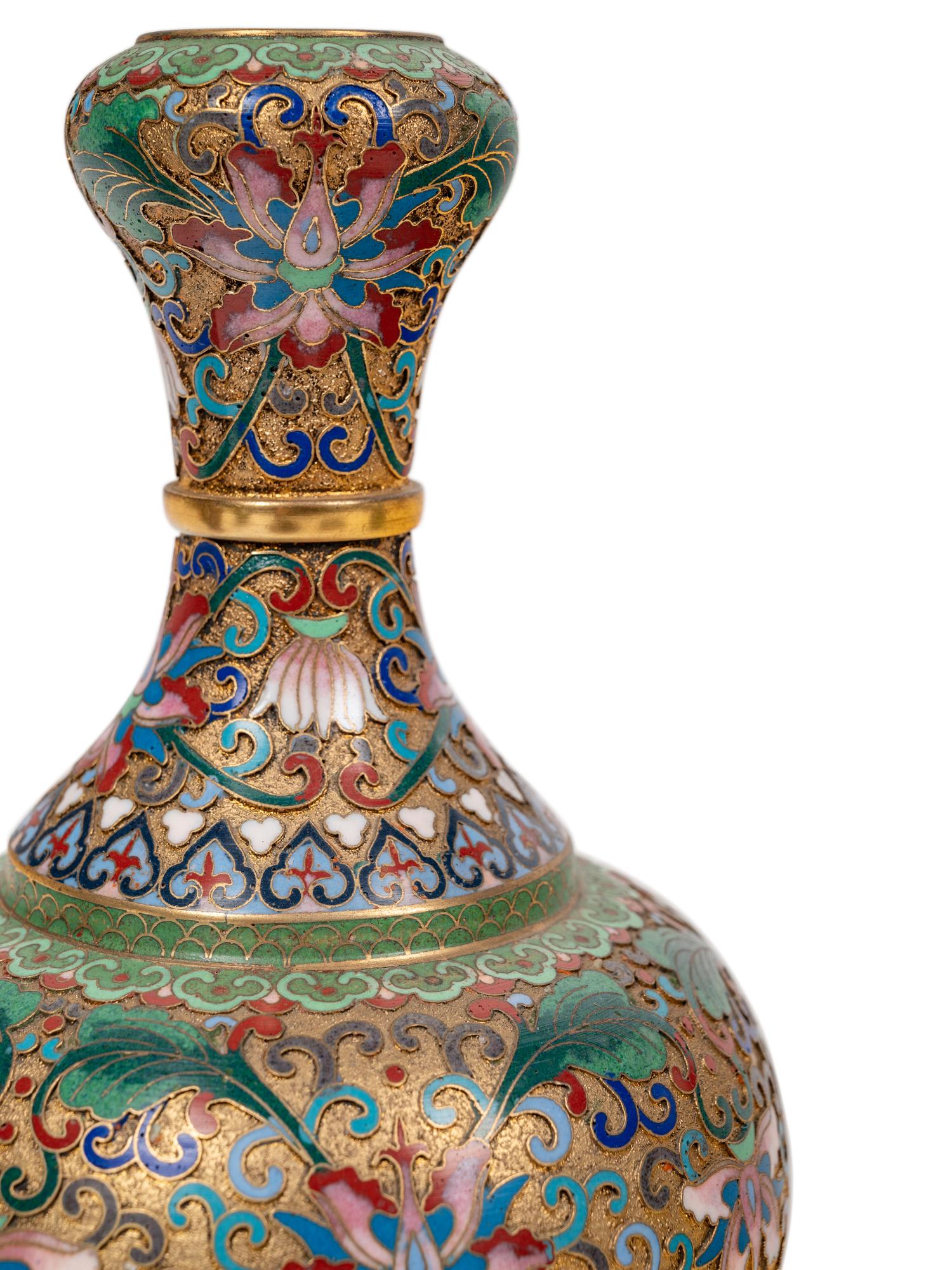 Six Chinese Green Ground Cloisonné Enameled Vessels