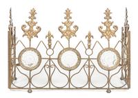 A Neoclassical Gilt Metal and Molded Glass Three-Panel Fire Screen Width of central panel 32 inches.