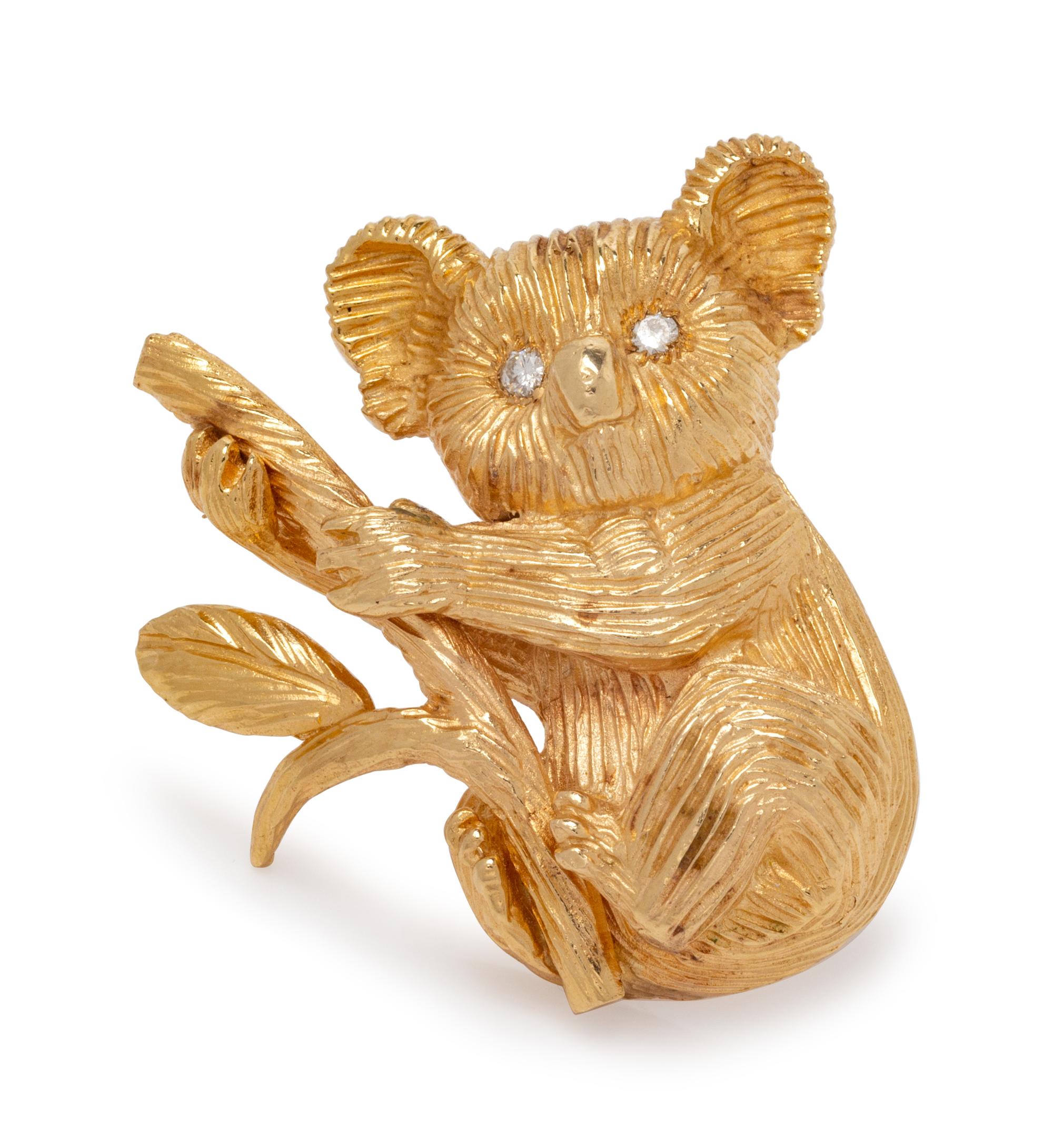 A Yellow Gold and Diamond Koala Brooch,