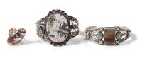 Three Southwestern Silver and Agate Jewelry Articles Length of one bracelet 5 3/8 x opening 1 1/8 x width 2 inches