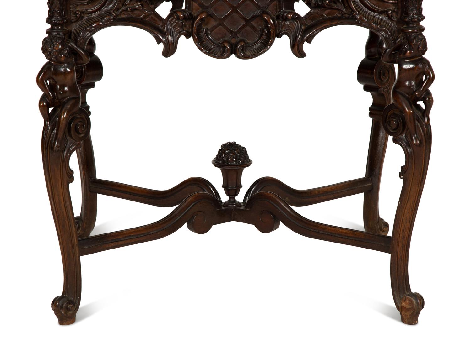 An Italian Rococo Style Carved Black Walnut Marble Top Side Table