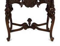 An Italian Rococo Style Carved Black Walnut Marble Top Side Table